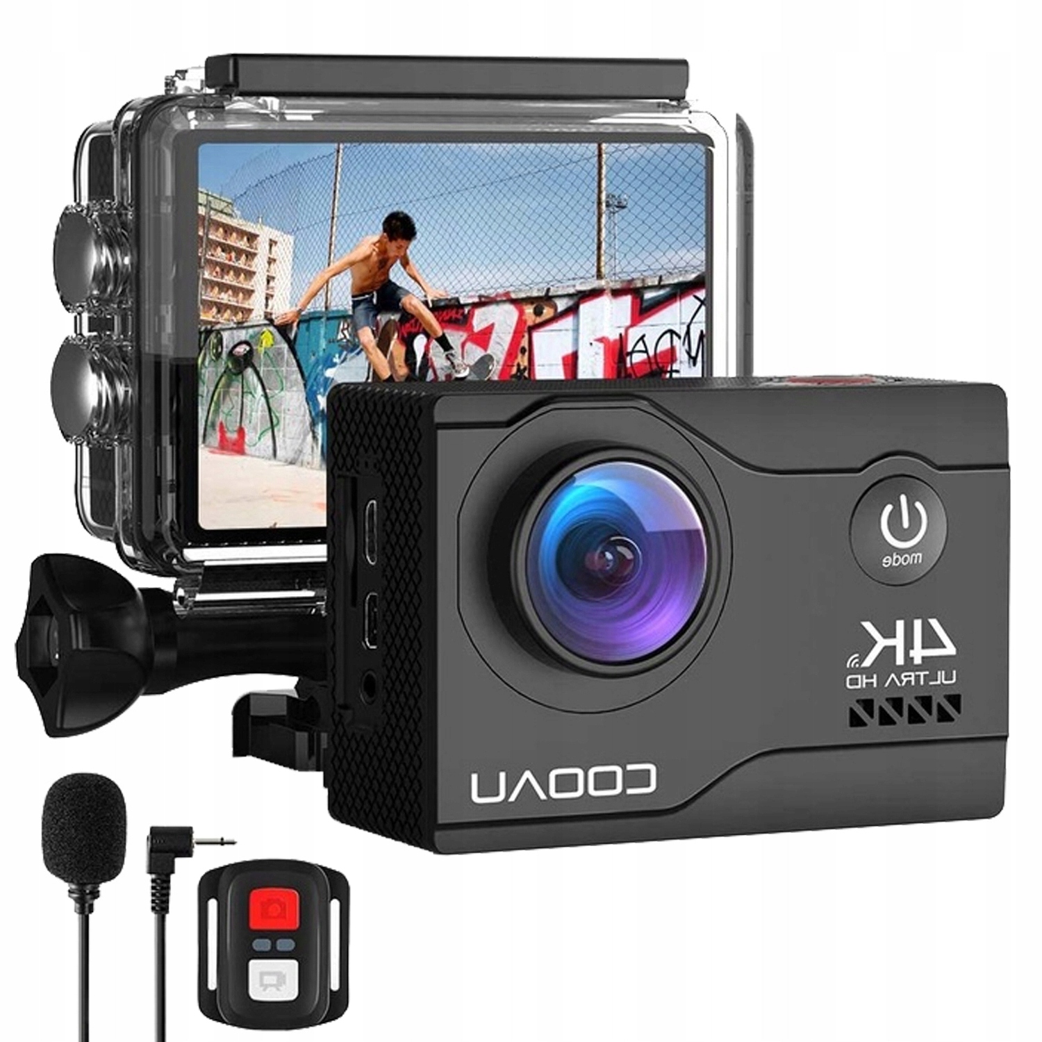 Kamera Sportowa 4K 60FPS Wodoodporna 40M,WIFI Akcesoriów 2 Baterie 1200MAH