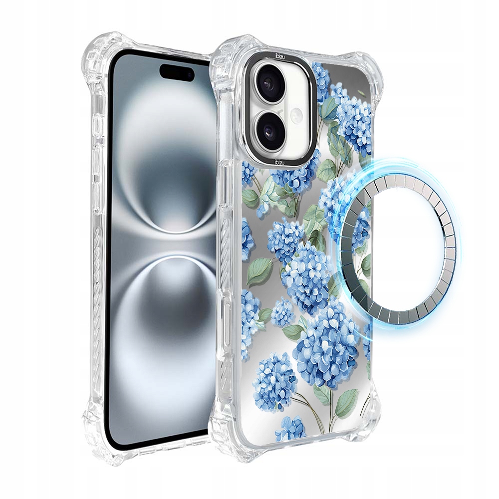 Pouzdro pro iPhone 16 Plus Ibizu DropGuard Ultra s MagSafe, safírová hortenzie