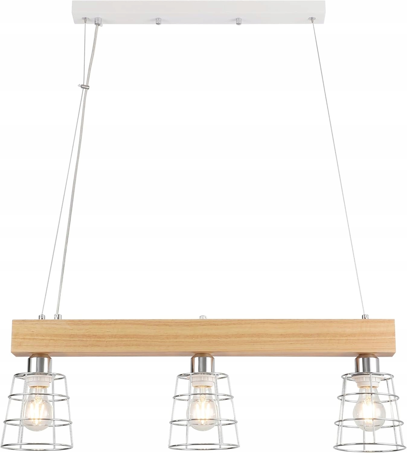 Závesná Lampa Loft Drevená Nosníková 3 Body Svetla Moderná Chróm