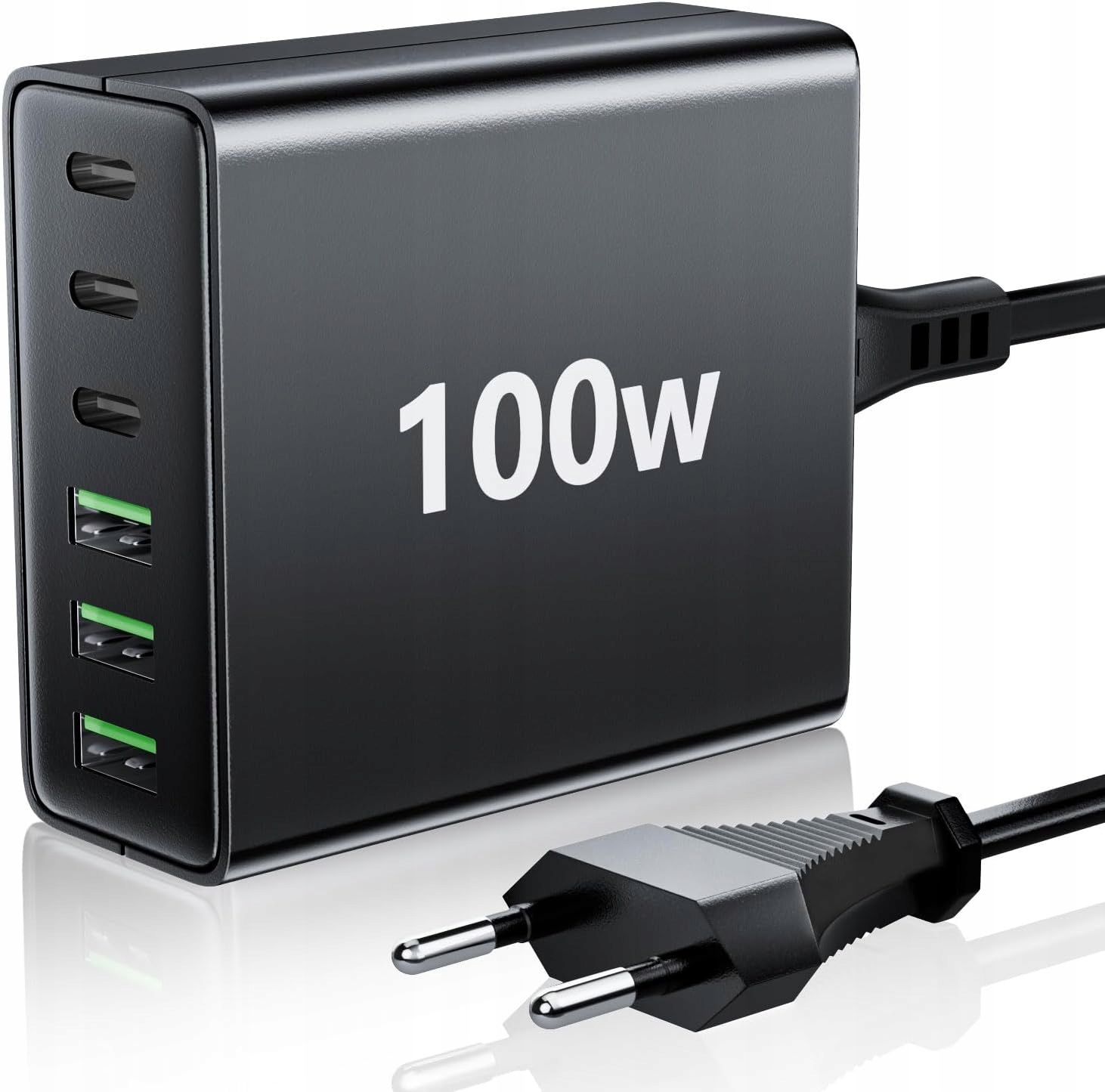 Szybka Ładowarka Sieciowa 100W Hub 6 Portów 3x Usb-c Pd 3x Usb-a Czarna