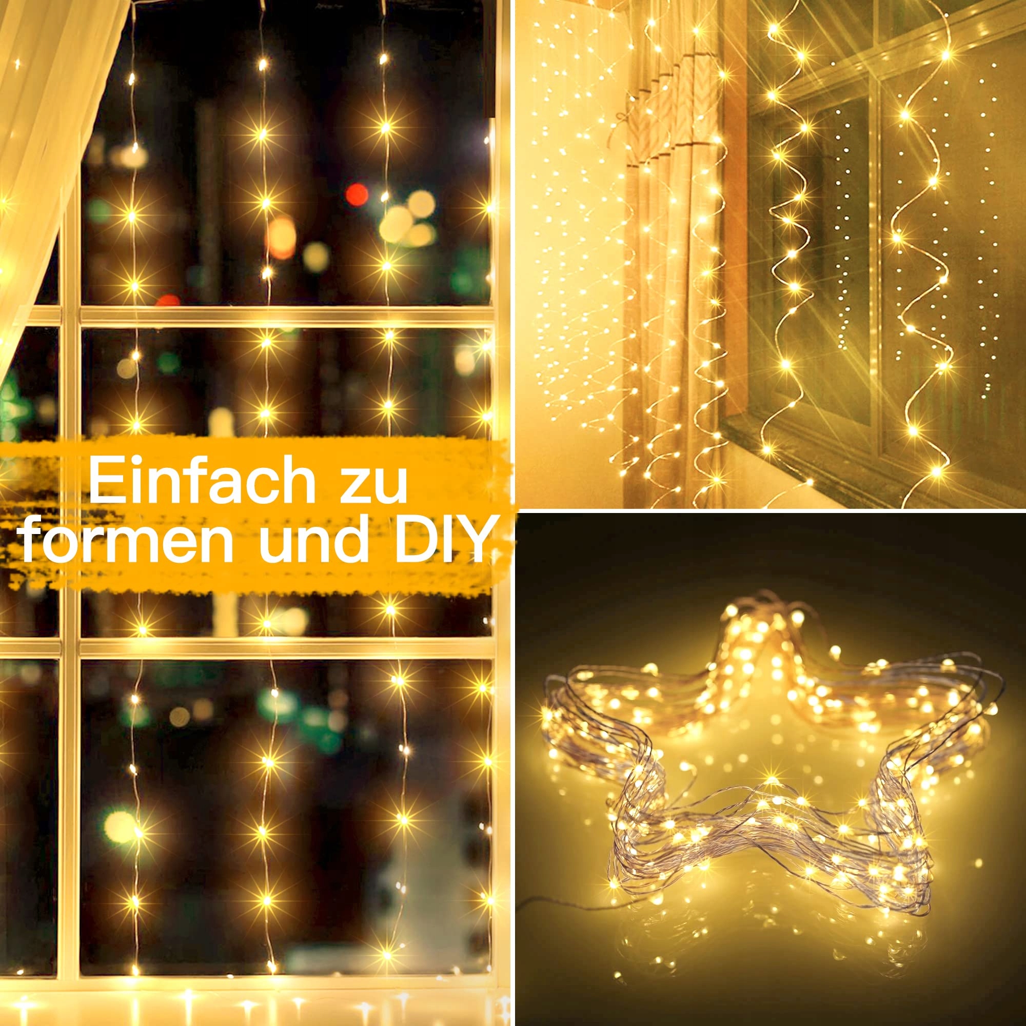 OLLNY Kurtyna Girlanda Zasłona Świetlna Lampki Dekoracyjne 3x3m 300LED — miniatura 5
