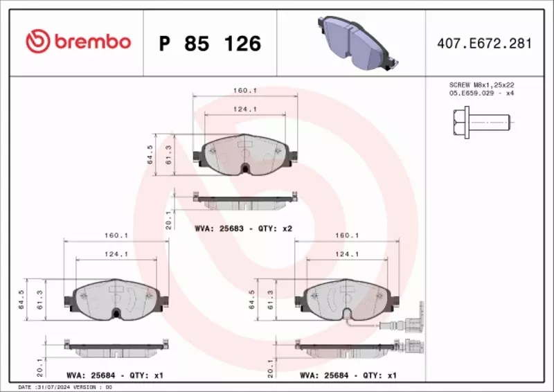 BREMBO XTRA TARCZE+KLOCKI PRZÓD AUDI A3 8V 312MM Wersja Europejska