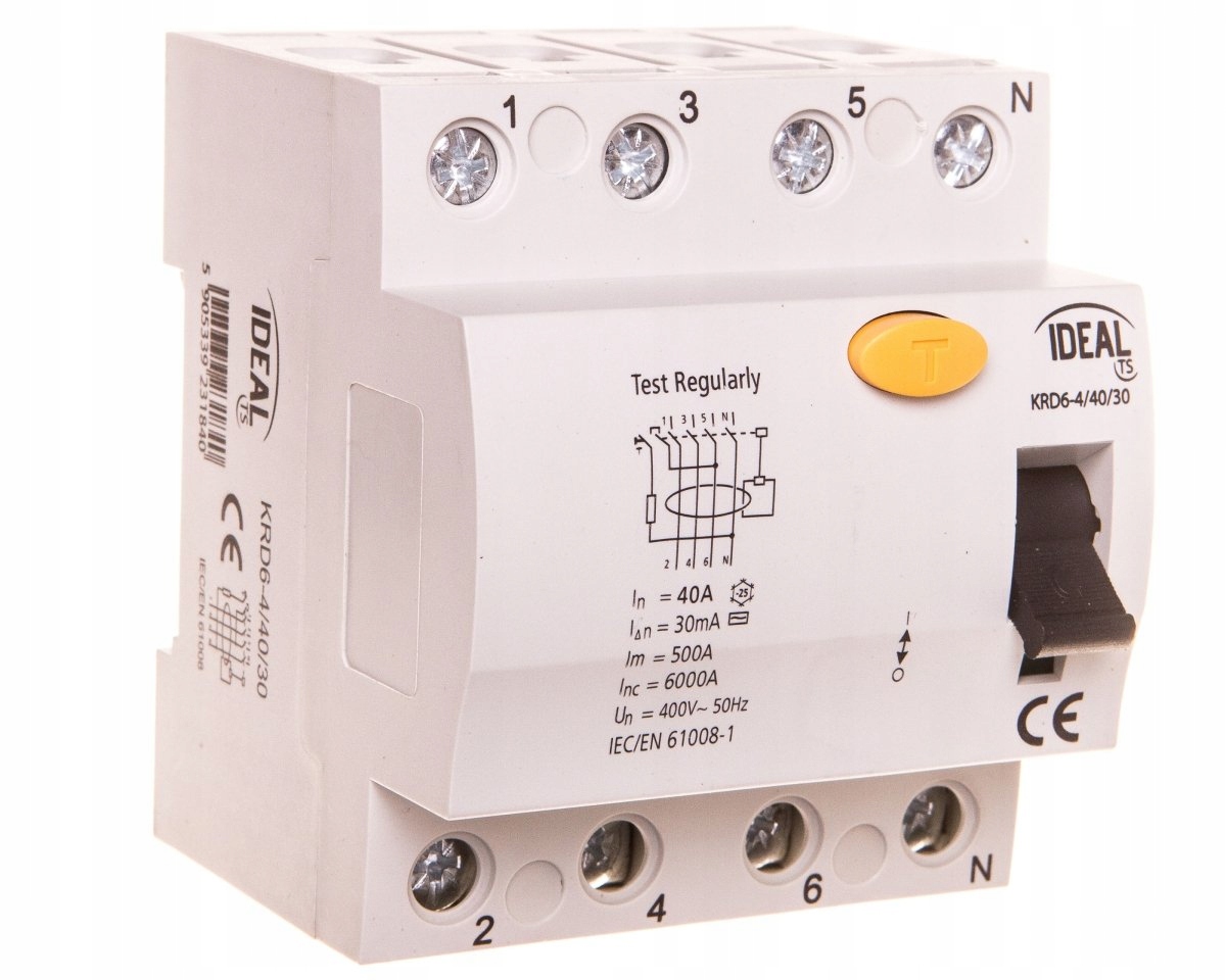 

Wyłącznik Różn-prąd 4P 40A 0,03A Ac KRD6-4/40/30