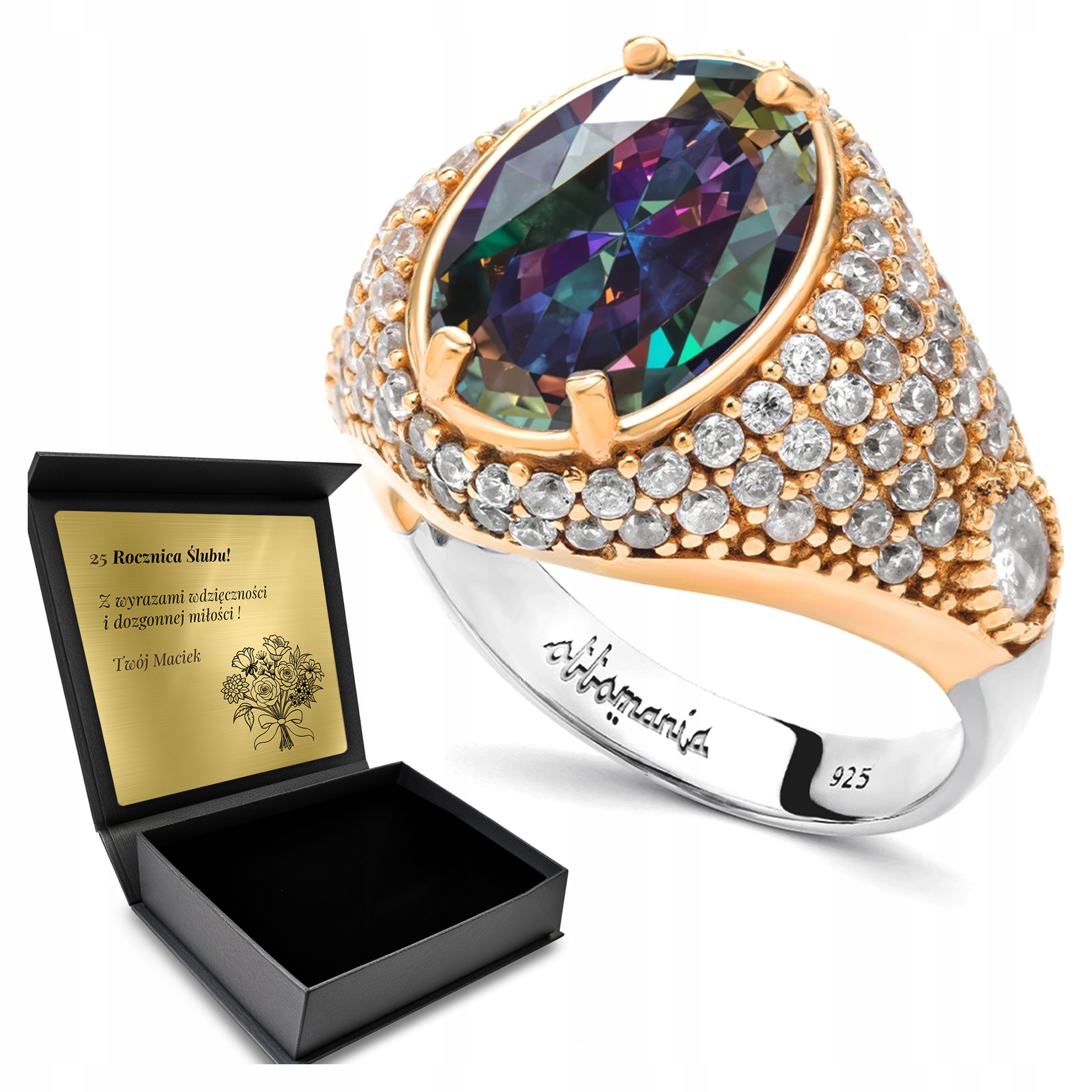 Prstýnek 925 Zirkony A Topaz Šperky Pro Ženy Gravírování