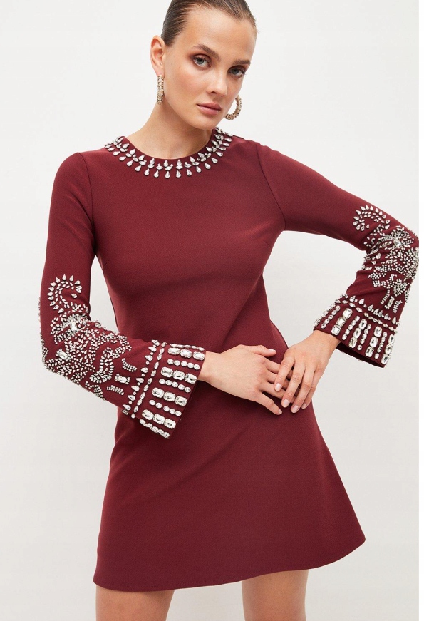 Karen Millen Sukienka Zdobiona Bordowa 38 1YŁF