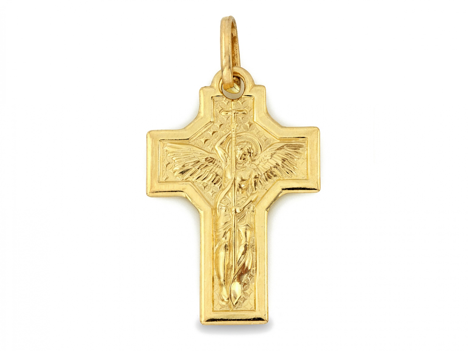 Zlatý křížek přívěsek Archanděl Michael 585 Široký křížek bez kamenů