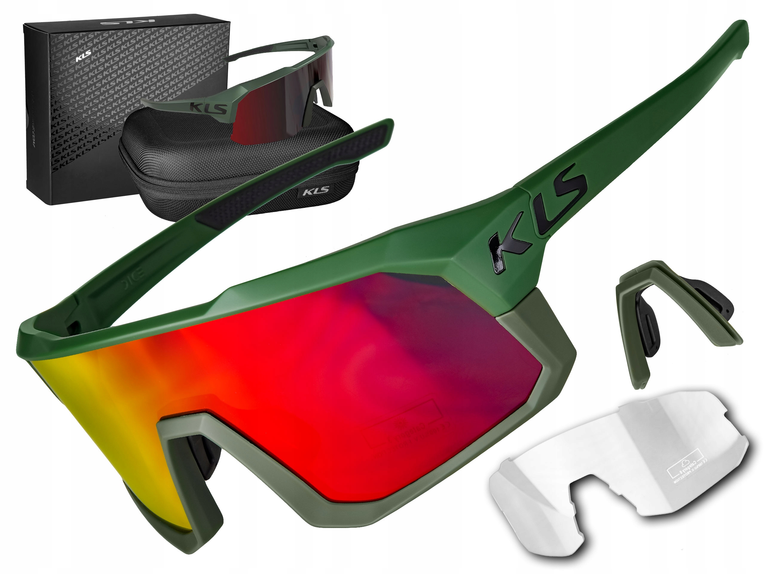 Cyklistické Brýle Kellys Dice II Khaki Zelené Dvě Velká Skla S0 S3 Pouzdro