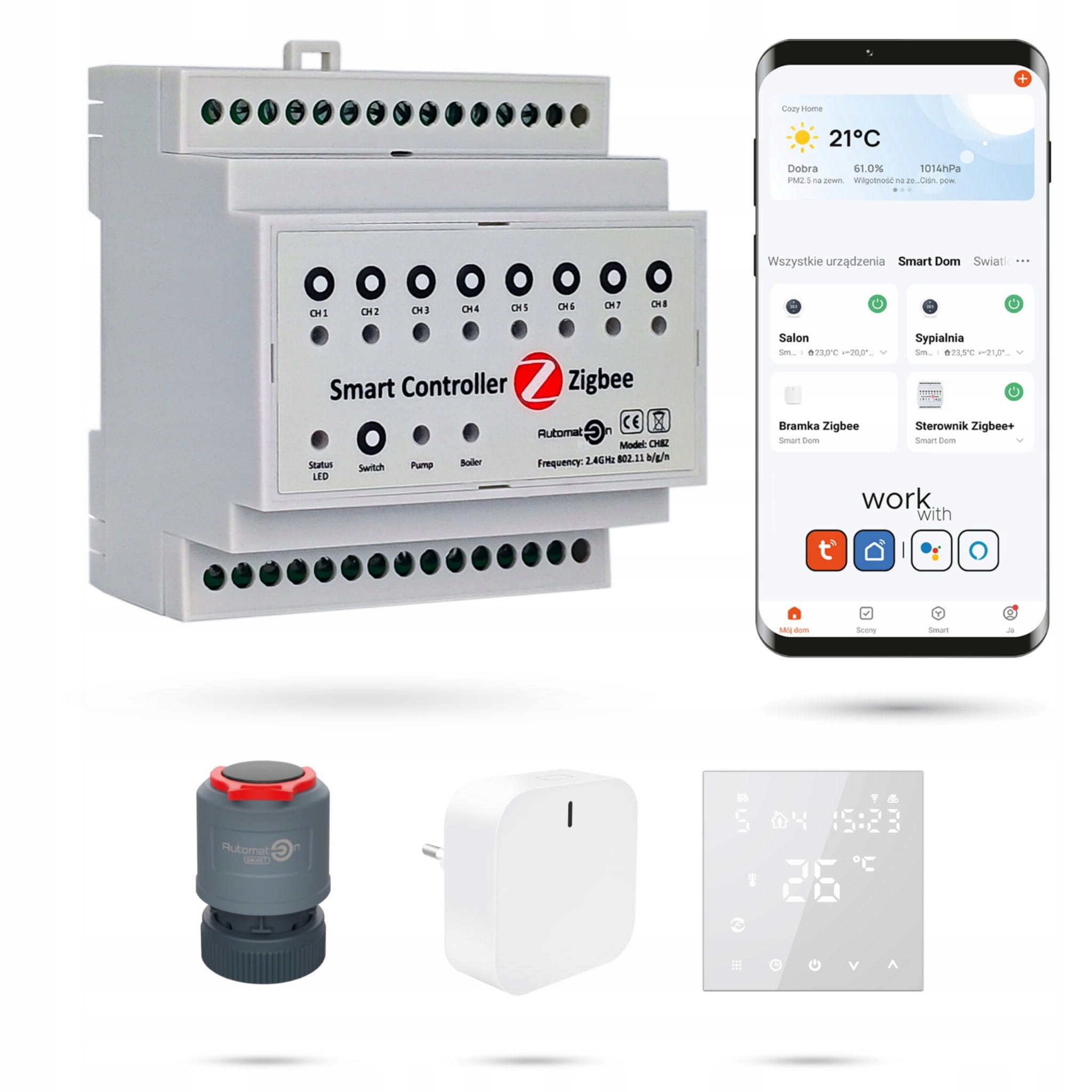 Sada pre podlahovú krytinu Zigbee Tuya CH8Z 6 miestností s termostatmi PRO2 Wh