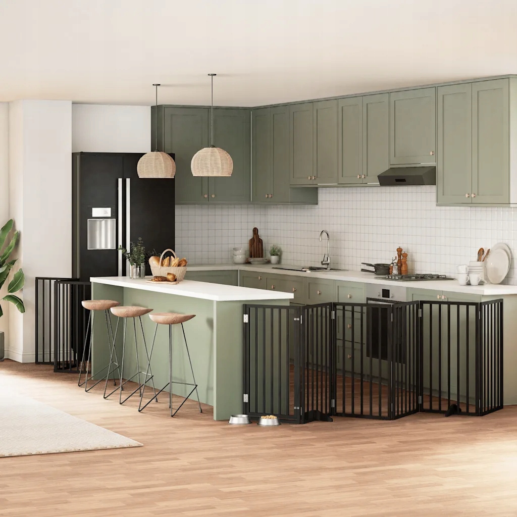 Zábrana pro psy s dvířky skládací 9 panelů černá 450 cm topol Černý 3155544