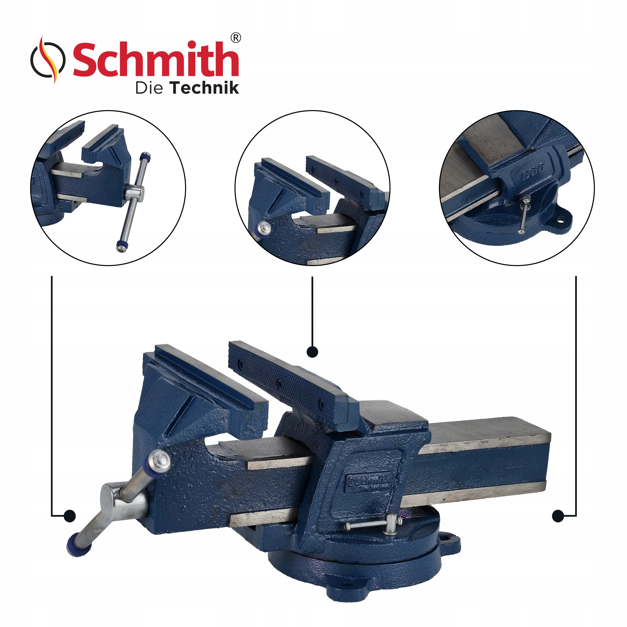 Otočné zámečnické svěrák litinové 200 mm Schmith