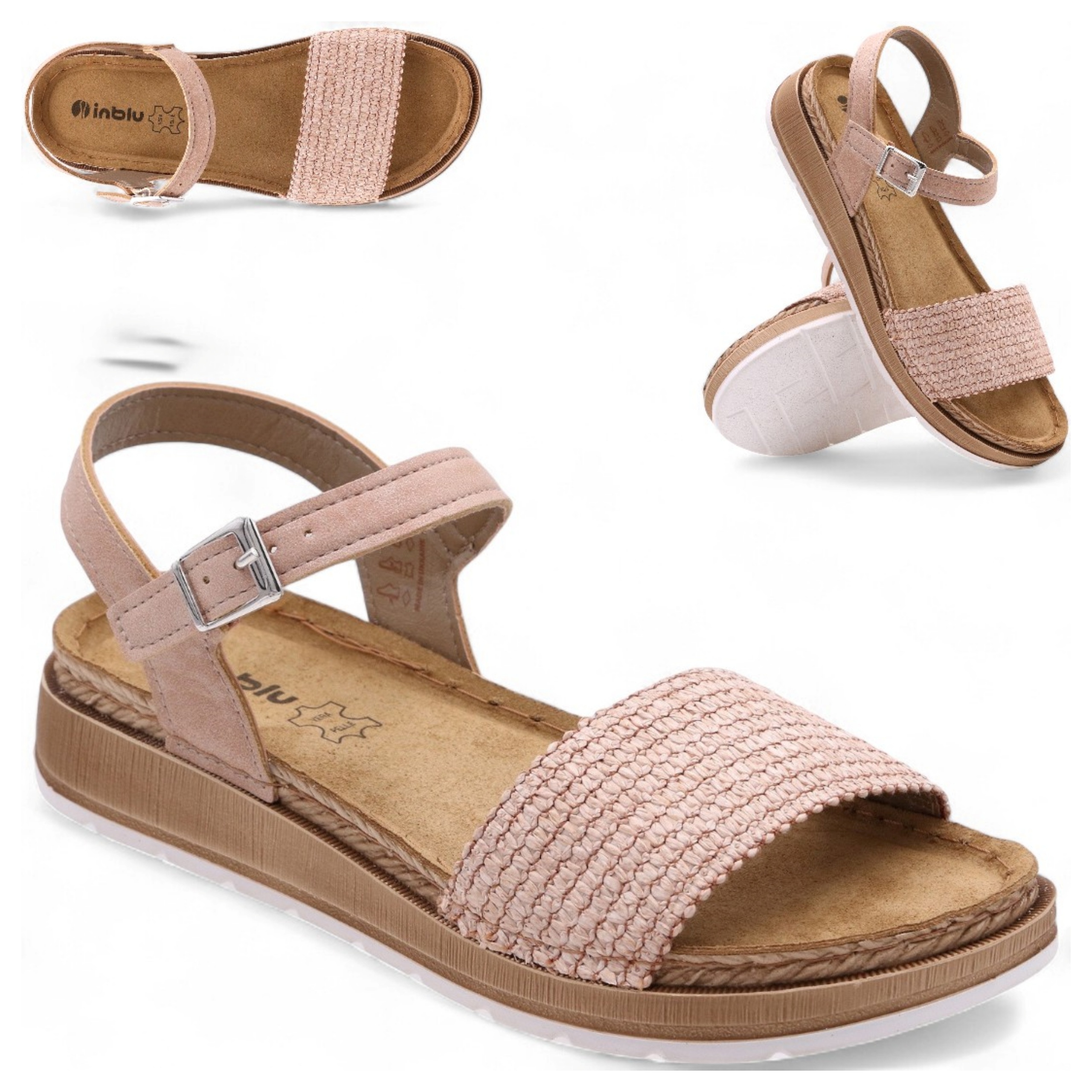 37 Inblu Elegantní dámské sandály s plochým podpatkem, letní nazouvací obuv