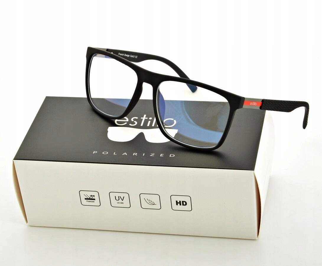 OKULARY ZERÓWKI Z FILTREM BLUE LIGHT DO KOMPUTERA OCHRONNE + ETUI + SZMATKA Model EST-102-1M