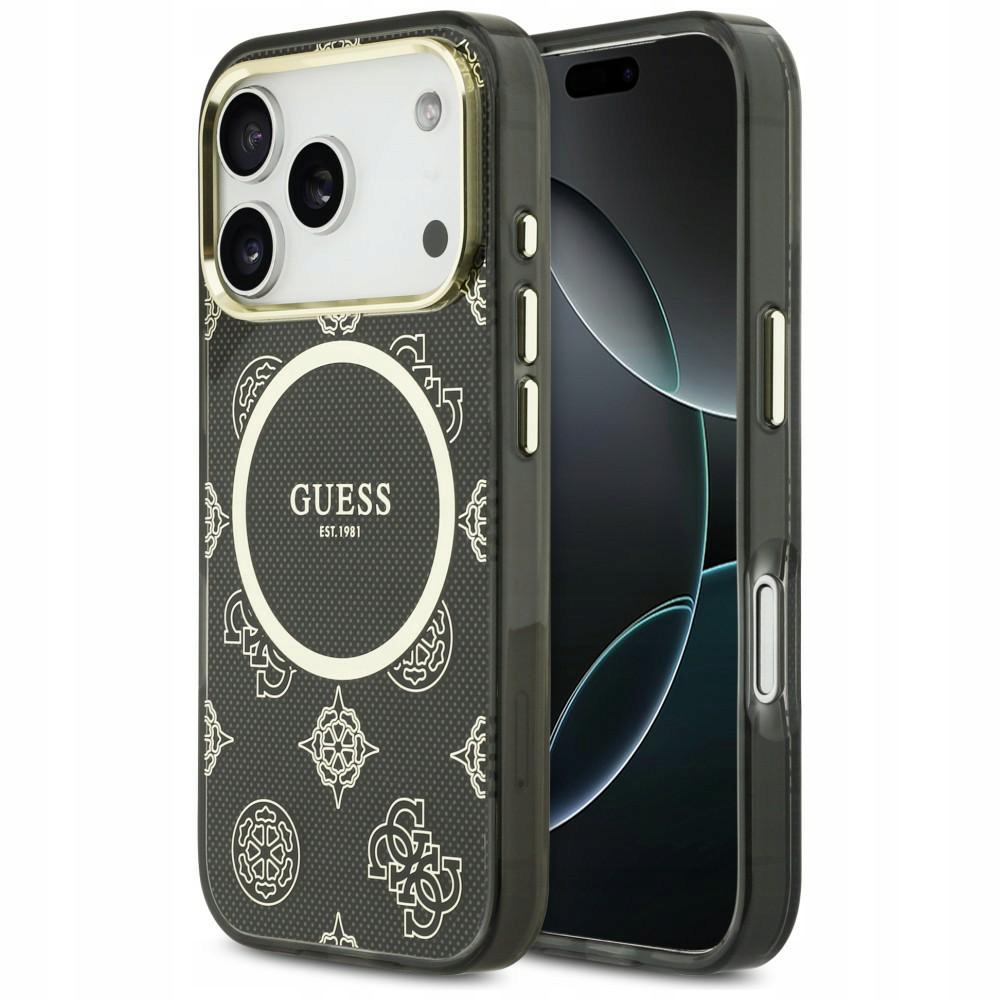 Pouzdro Guess IML Peony Dot MagSafe pro iPhone 17 Pro, černé