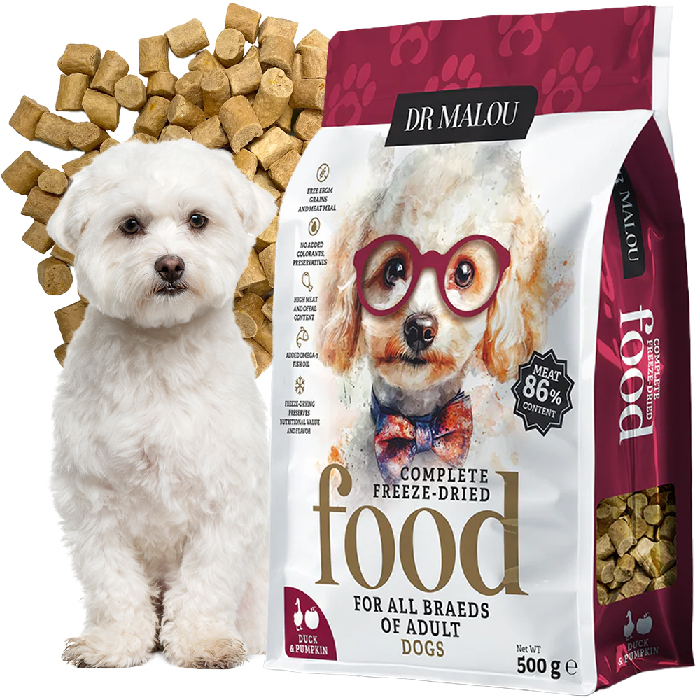 Levně Krmivo suchá lyofilizovaná pro psa premium Dr. Malou Kachna S Dýní 500g