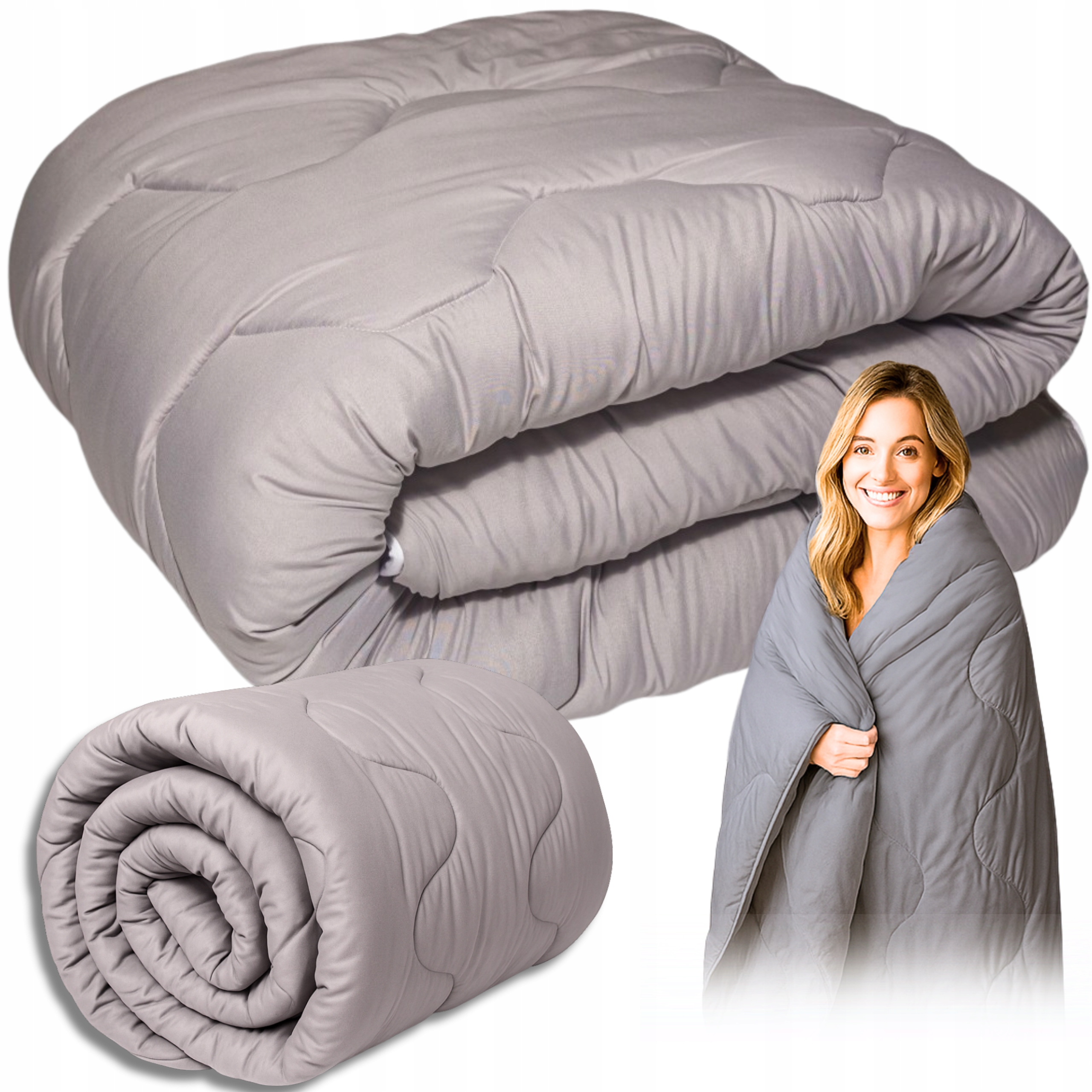 Celoroční Přikrývka Prošívaná Antialergická Lehká Nadýchaná 180 x 200 cm Šedá