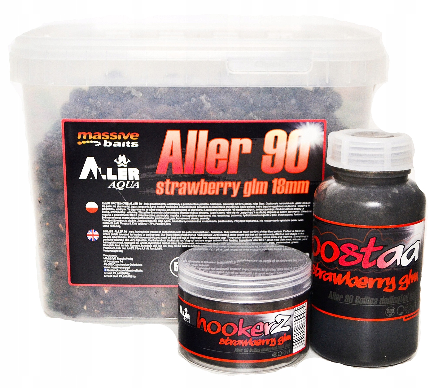 Massive Baits Zestaw Aller 90 Strawberry Glm kulki zalewa hookerz
