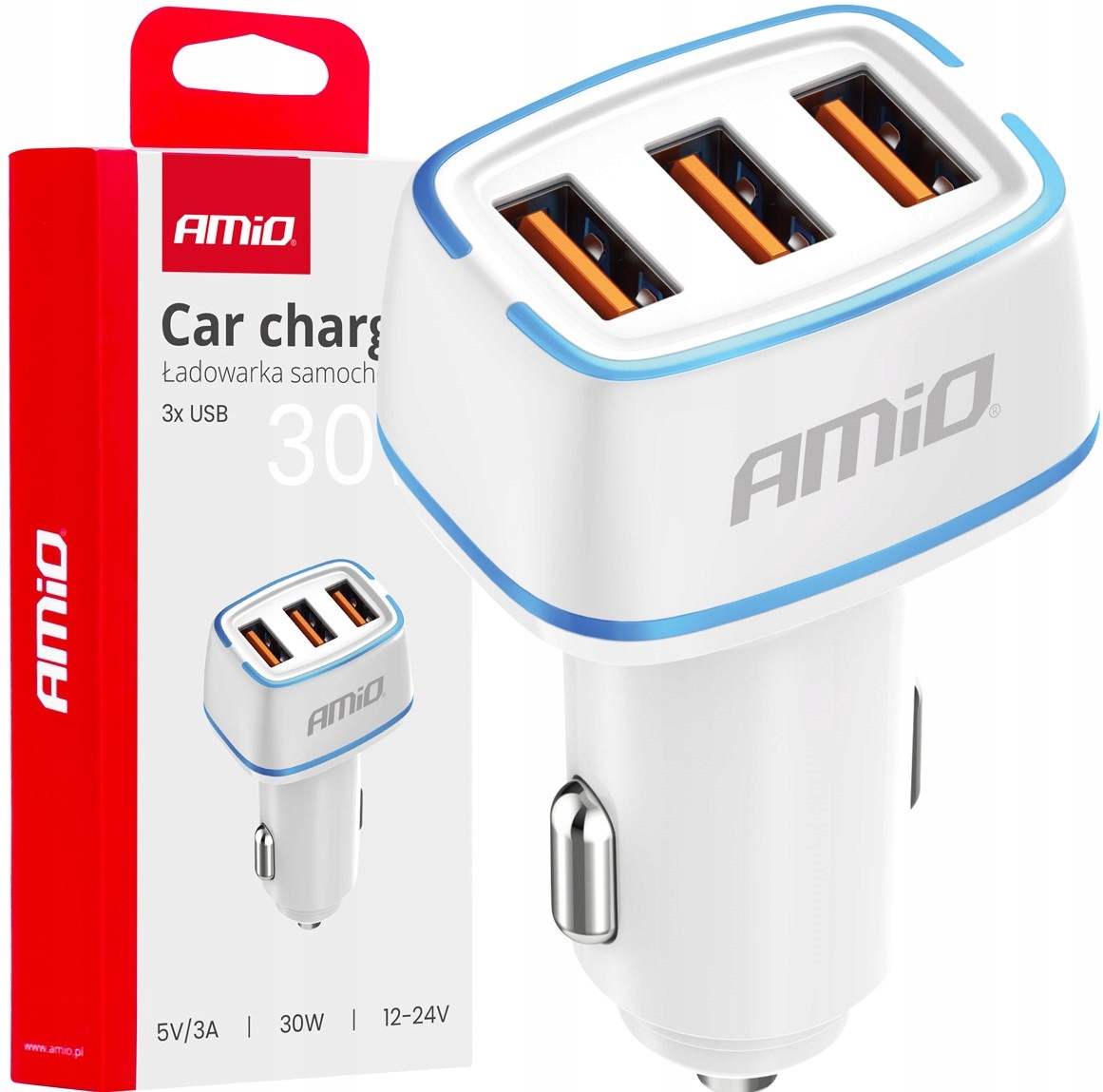 Ładowarka Samochodowa 3x Usb-a 30W 12/24V Ładowarka Do Gniazda Zapalniczki