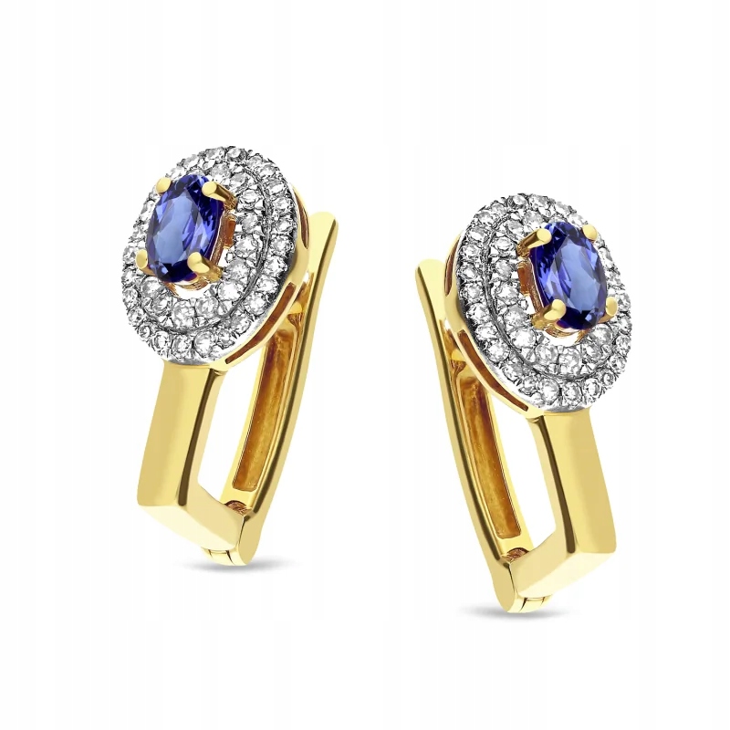 Dámské náušnice ze zlata 585 elegantní s safíry a diamanty 3.92 g