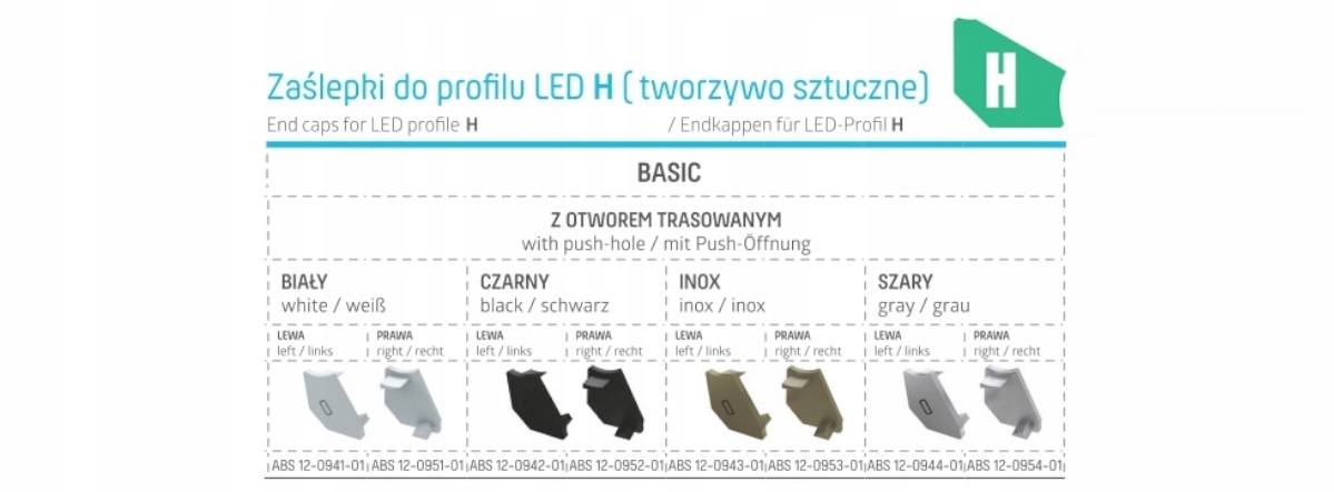 ZAŚLEPKA DO PROFILU TYPU H SZARA CZARNA BIAŁA INOX Kod producenta lum_zaslepka_H