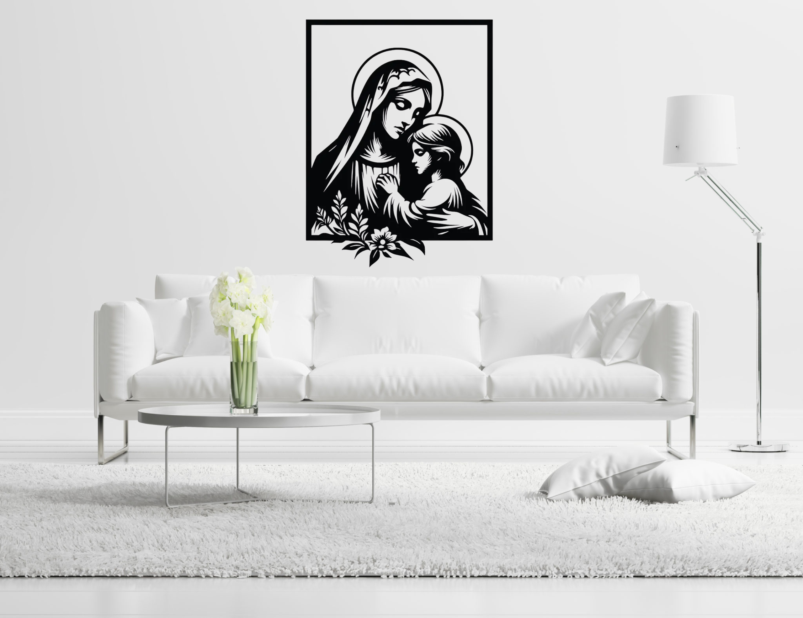 Dřevěný Obraz Na Zeď Ažurový Matka Boží S Ježíškem 60x50 cm premium