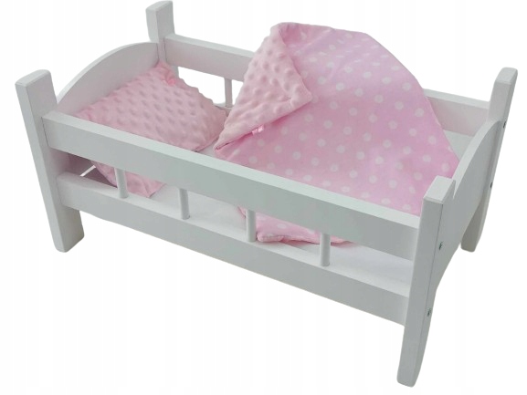 ŁÓŻECZKO BIAŁE DREWNIANE dla lalki + POŚCIEL