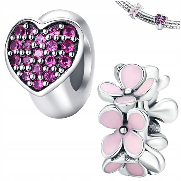

Charms Zestaw Kwiaty Stoper srebro pr 925 2szt