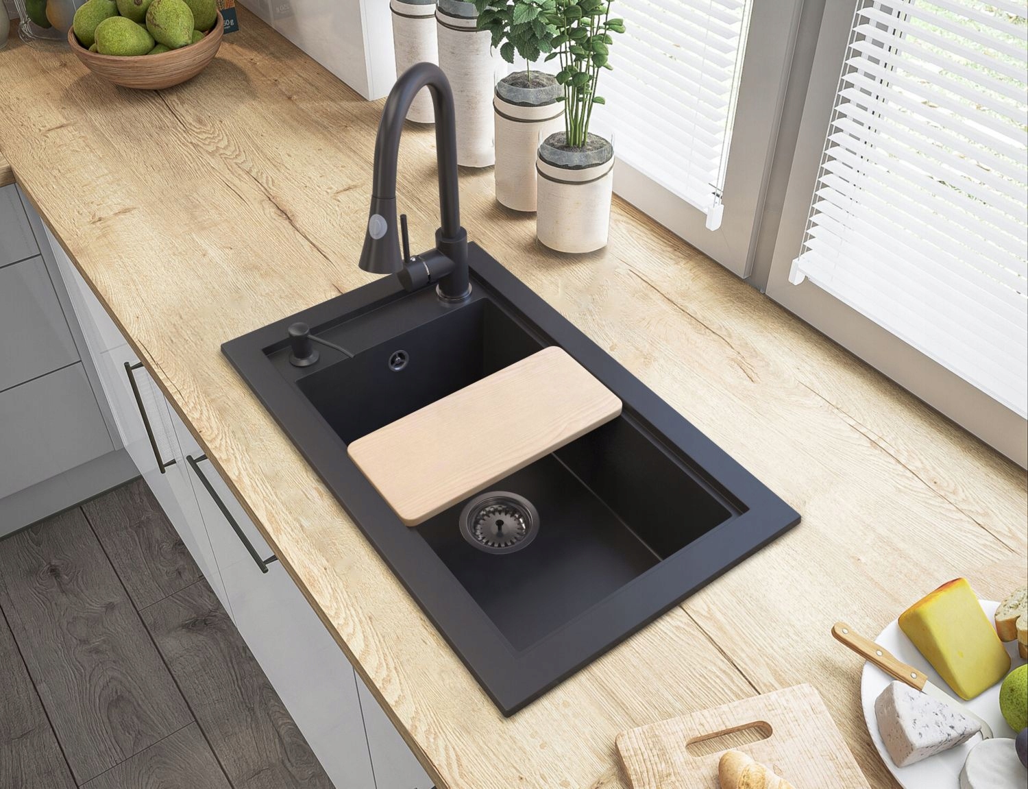 SŁUCHAWKA DO BATERII Z WYCIĄGANĄ WYLEWKĄ CZARNA Kolor czarny