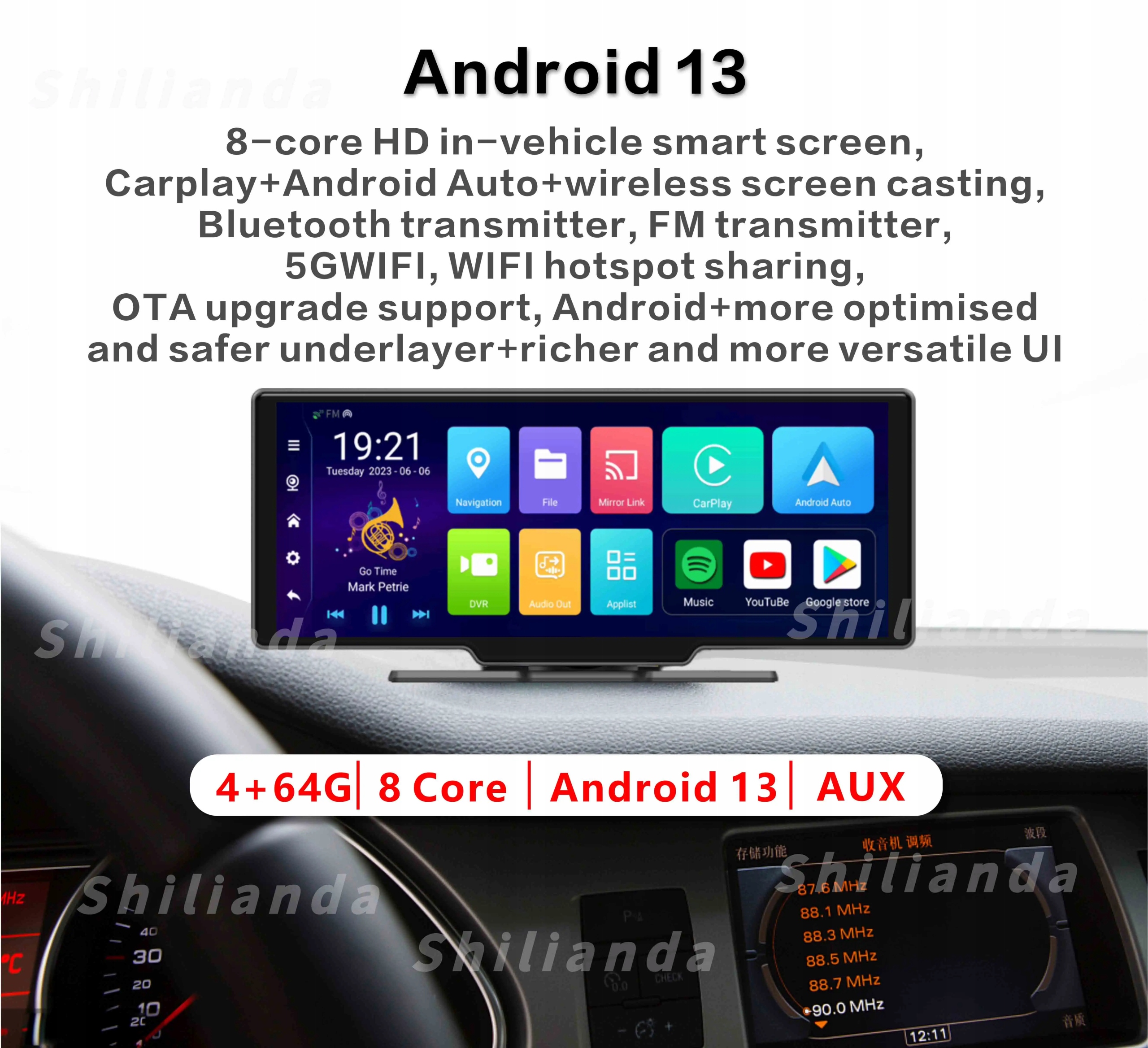 10,26" Android 12 Carplay Android Auto 4 64g/2 32g Gps Wifi Bt Radio Fm Marka inna