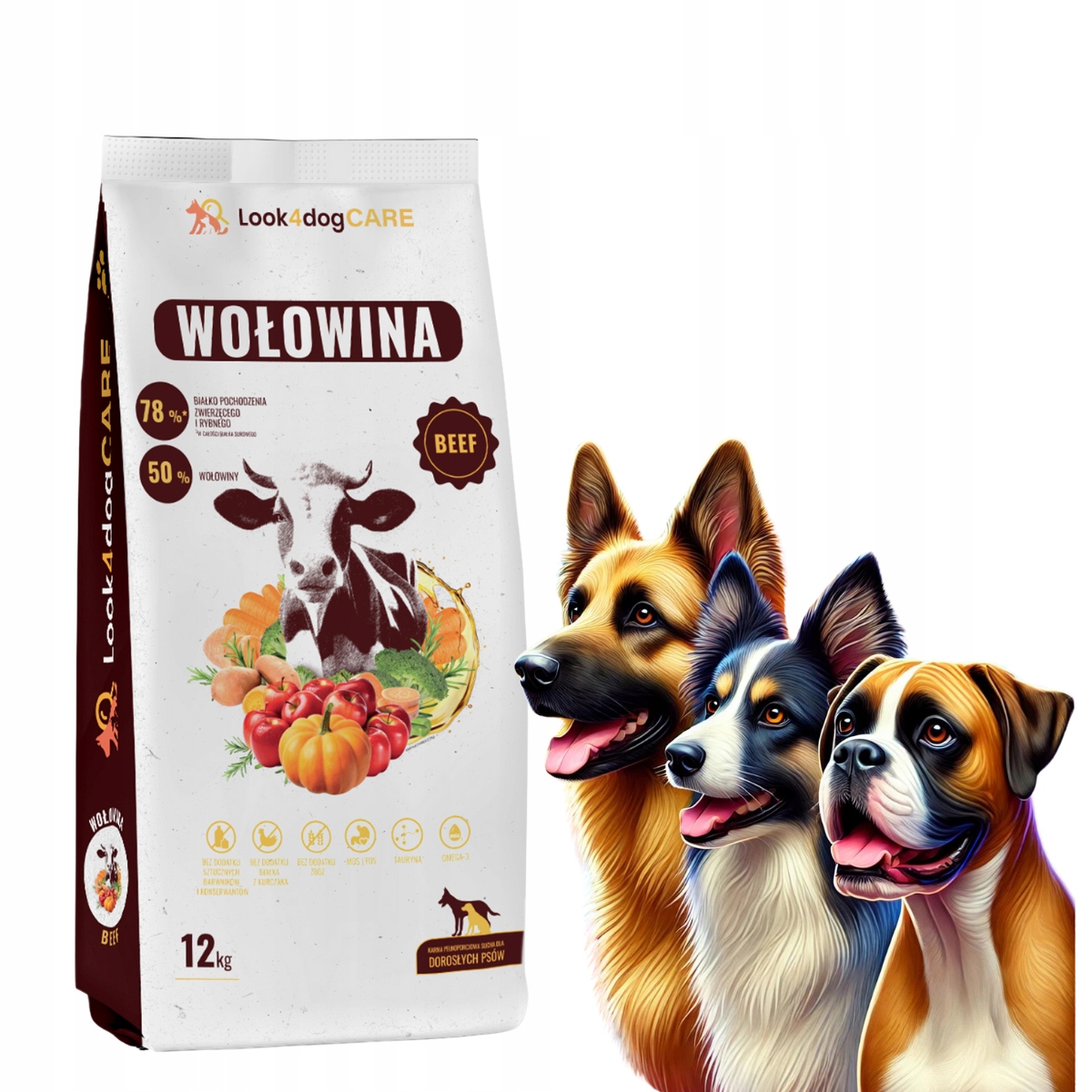 Levně Krmivo pro psa hovězí maso 50% bez obilovin a drůbeže dospělý pes sáček 12 kg