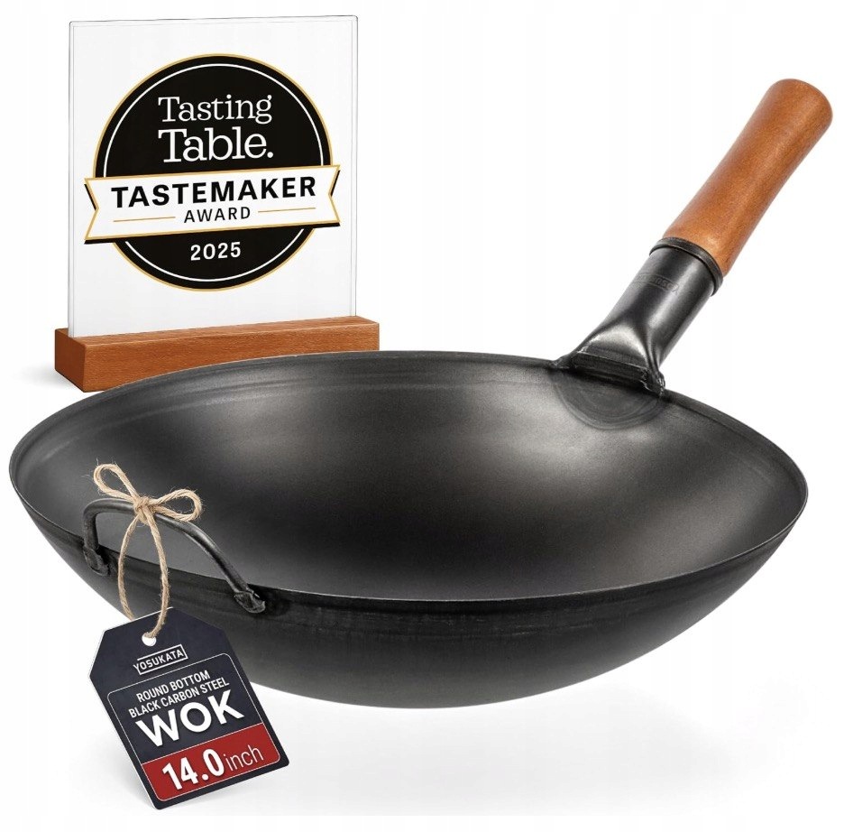 Yosukata Wok 36 cm ocel kulaté dno plyn Bbq stir-fry