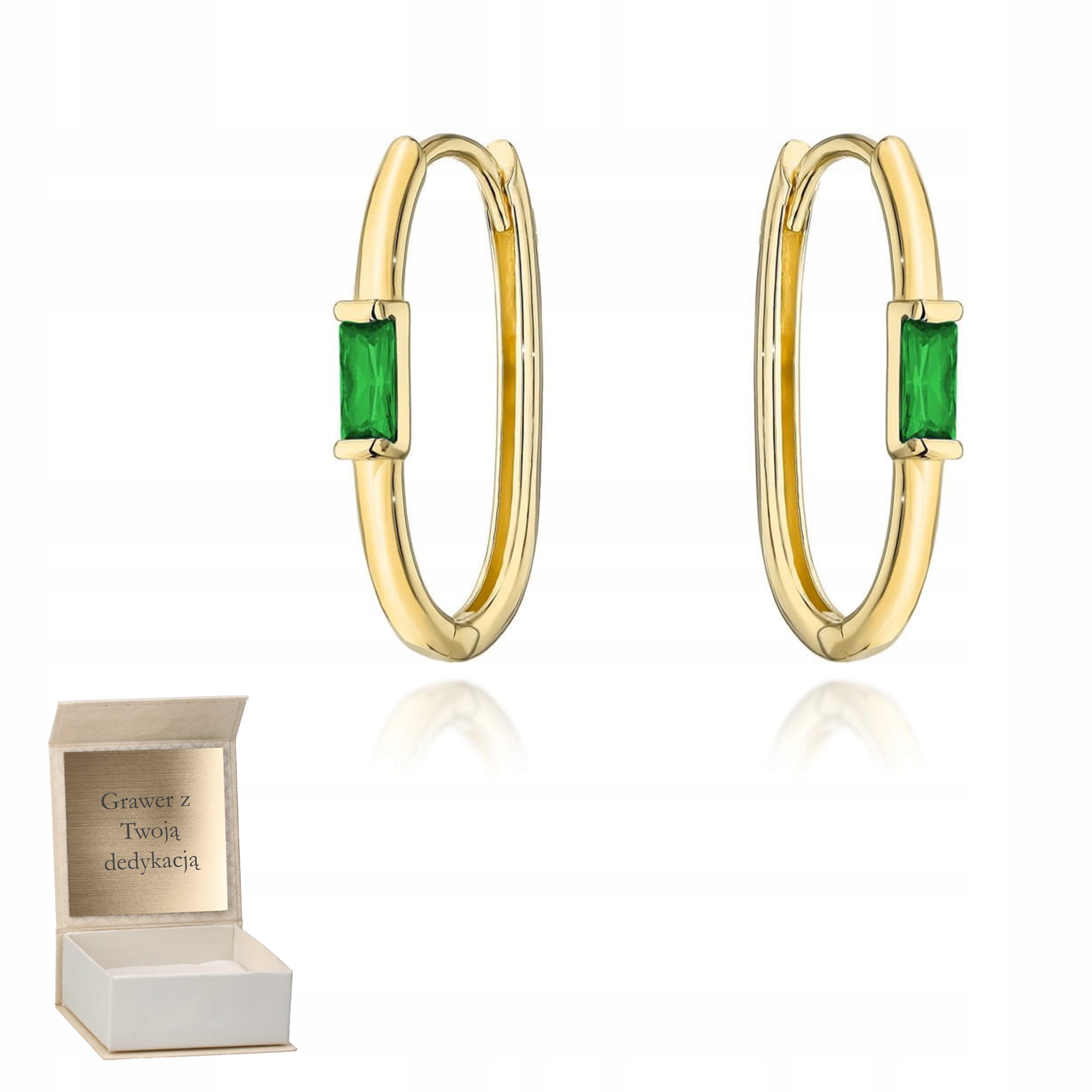 zlaté kruhové náušnice se zeleným kamenem, zapínání, zlato, ryzost 585 Gravírování