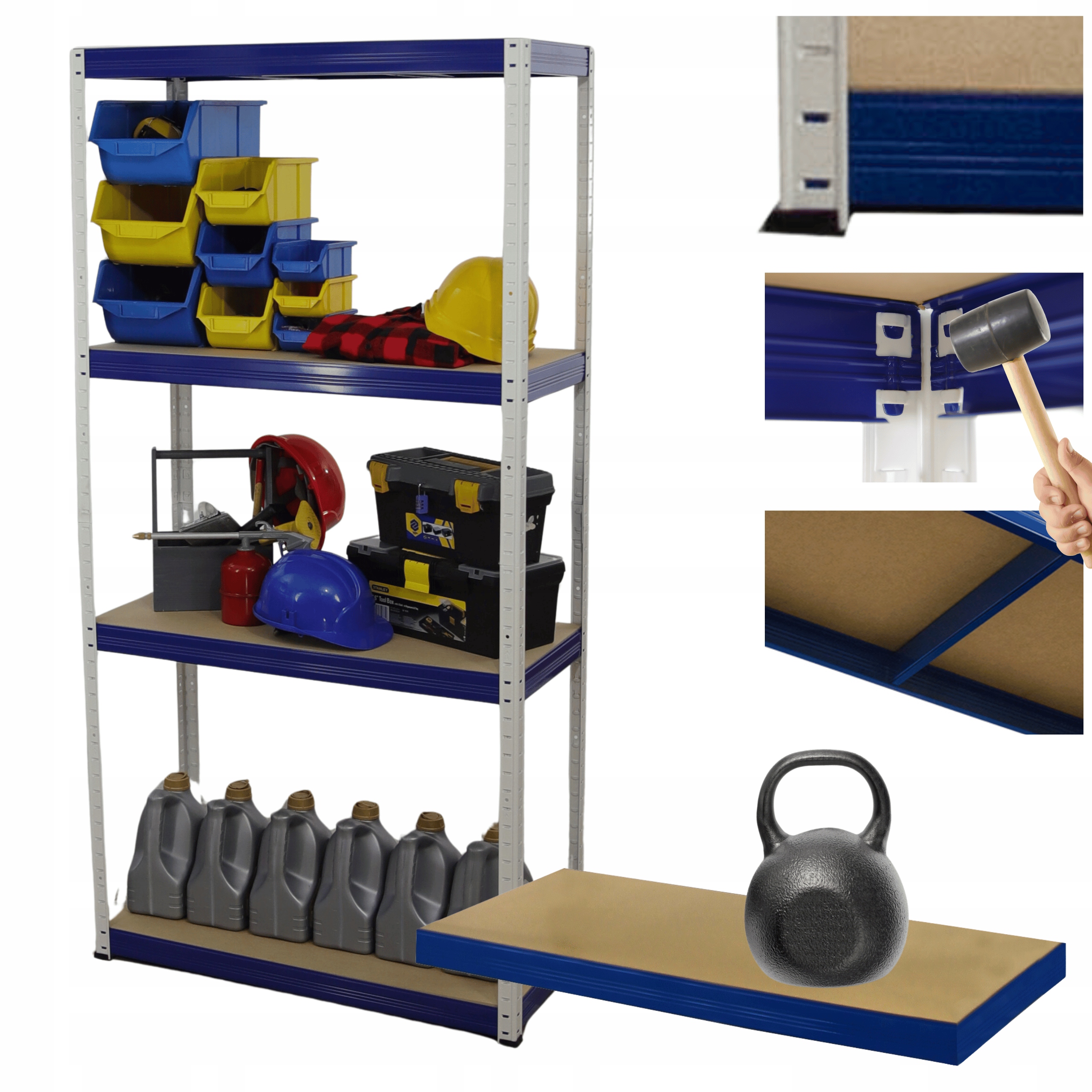 Kovový skladový regál s garážovým stojanom Helios 180x100x50 cm 4Px175 kg Pl