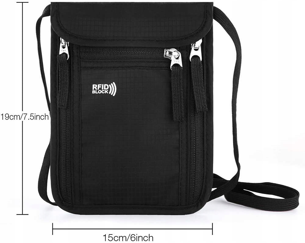 PORTFEL PODRÓŻNY ETUI PASZPORTÓWKA SASZETKA CZARNA Kolor czarny