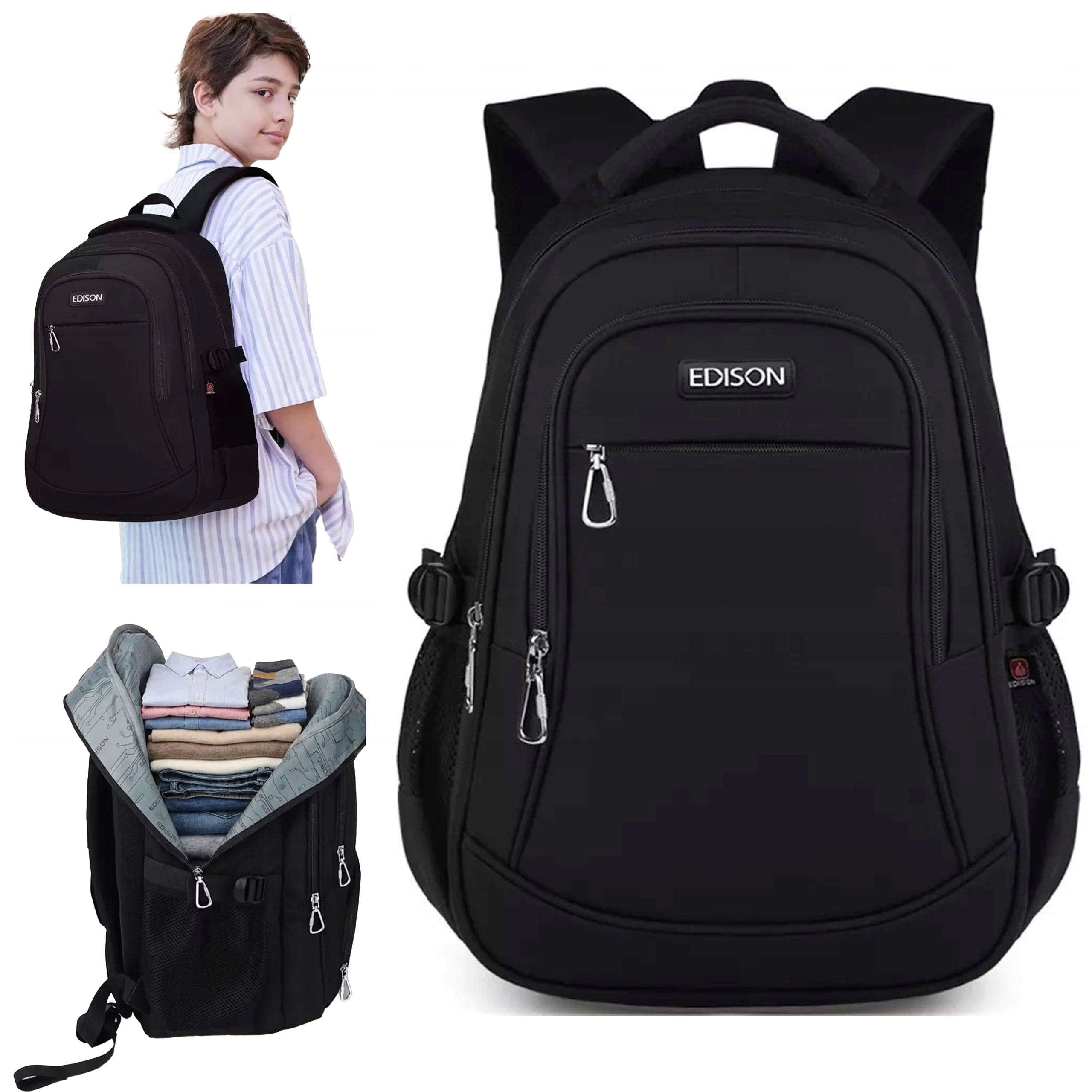 Batoh pánský do práce na cestovní notebook pro mládež, prostorný, černý, 25 l