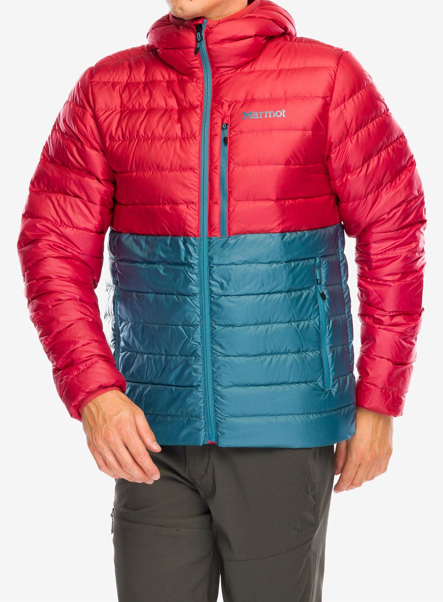 Kurtka puchowa Marmot Highlander Hoody team red/moon river XXL
