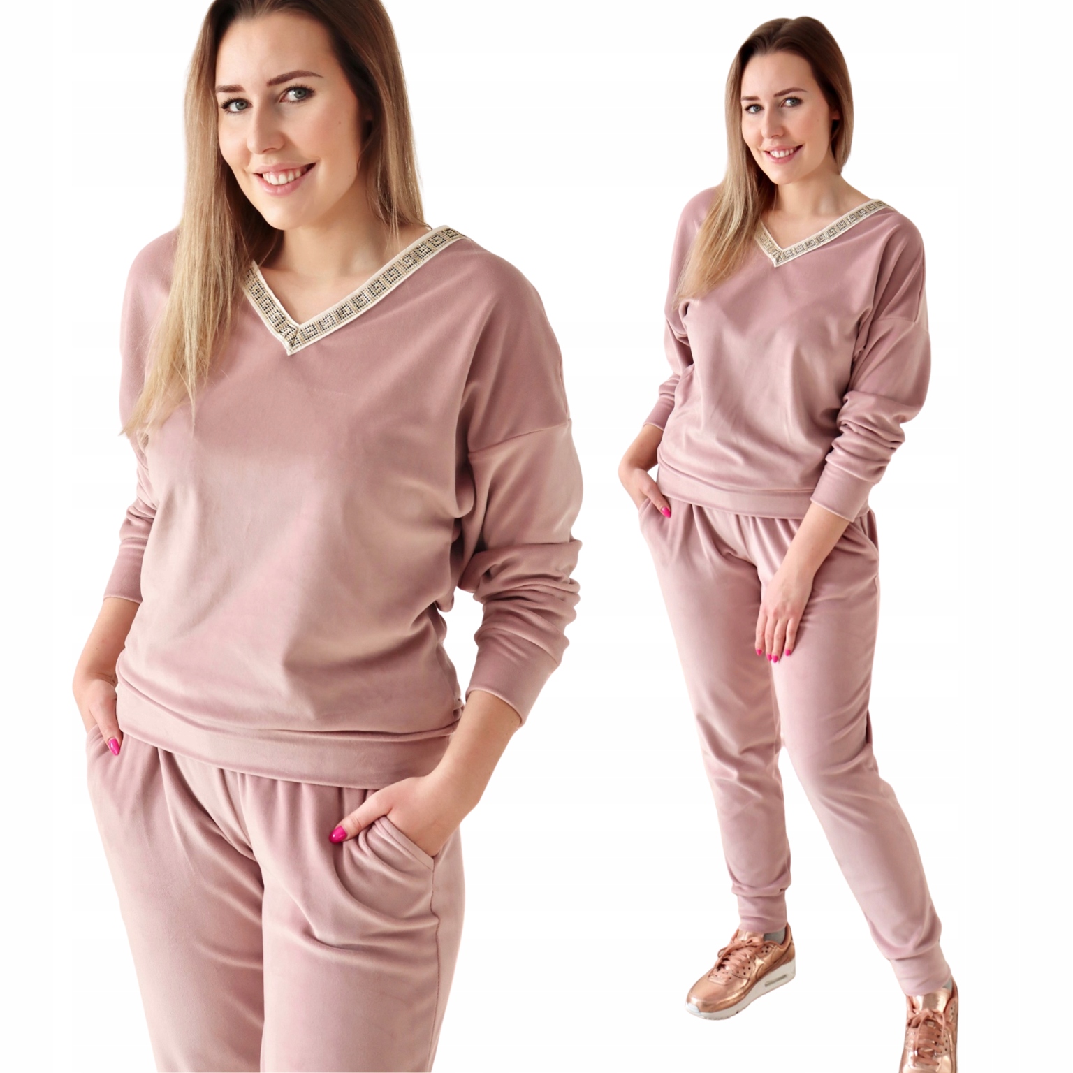 

Damski dres Welurowy Komplet bluza spodnie Róż XL