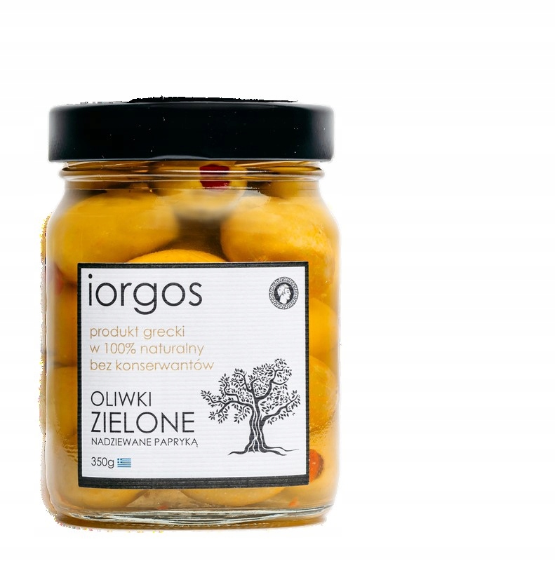 Levně Iorgos Zelené olivy Premium – s paprikou Iorgos, 350 g