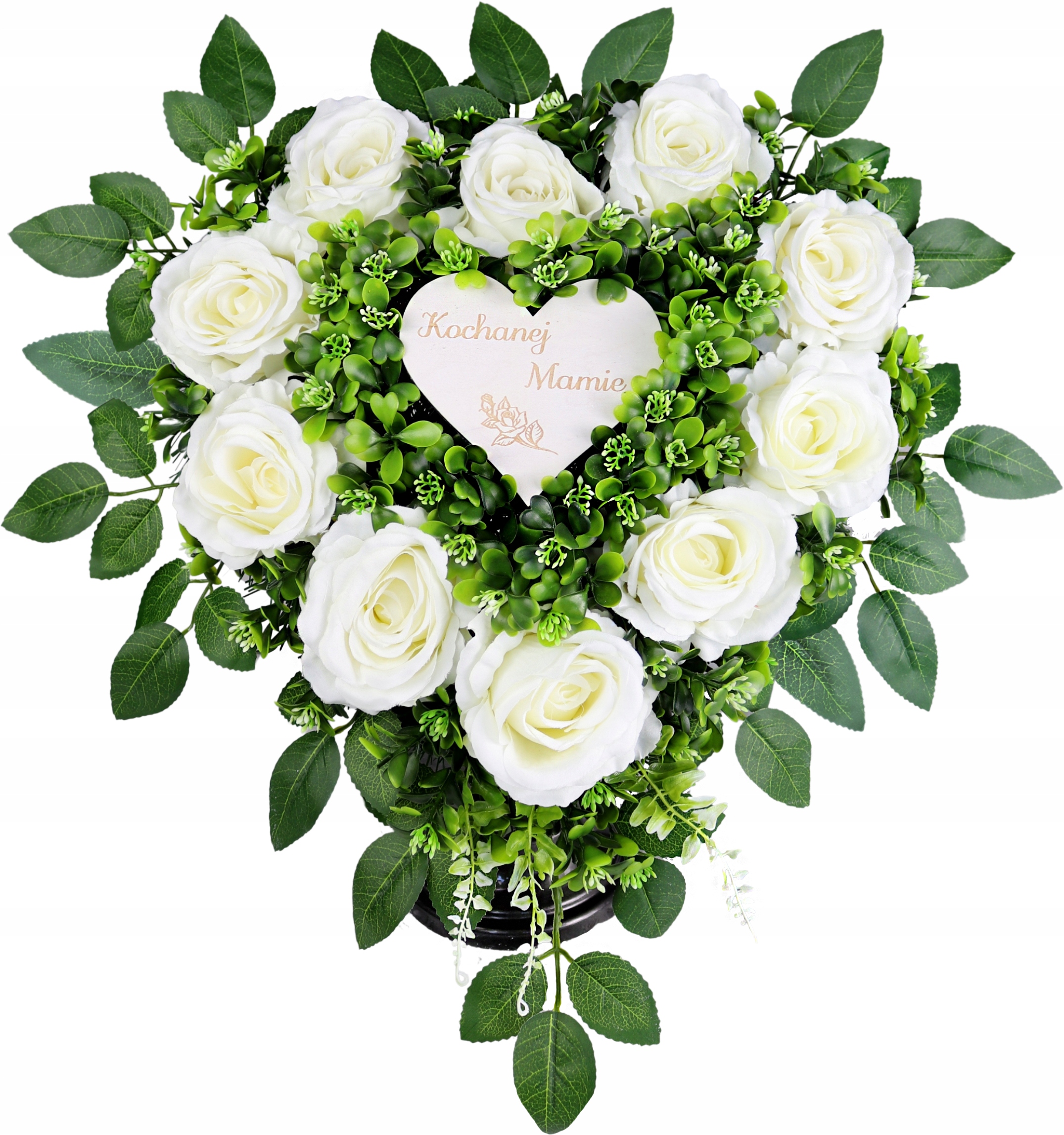 Serce z Kremowych RÓŻ z grawerem 55x55 stojące na podstawie