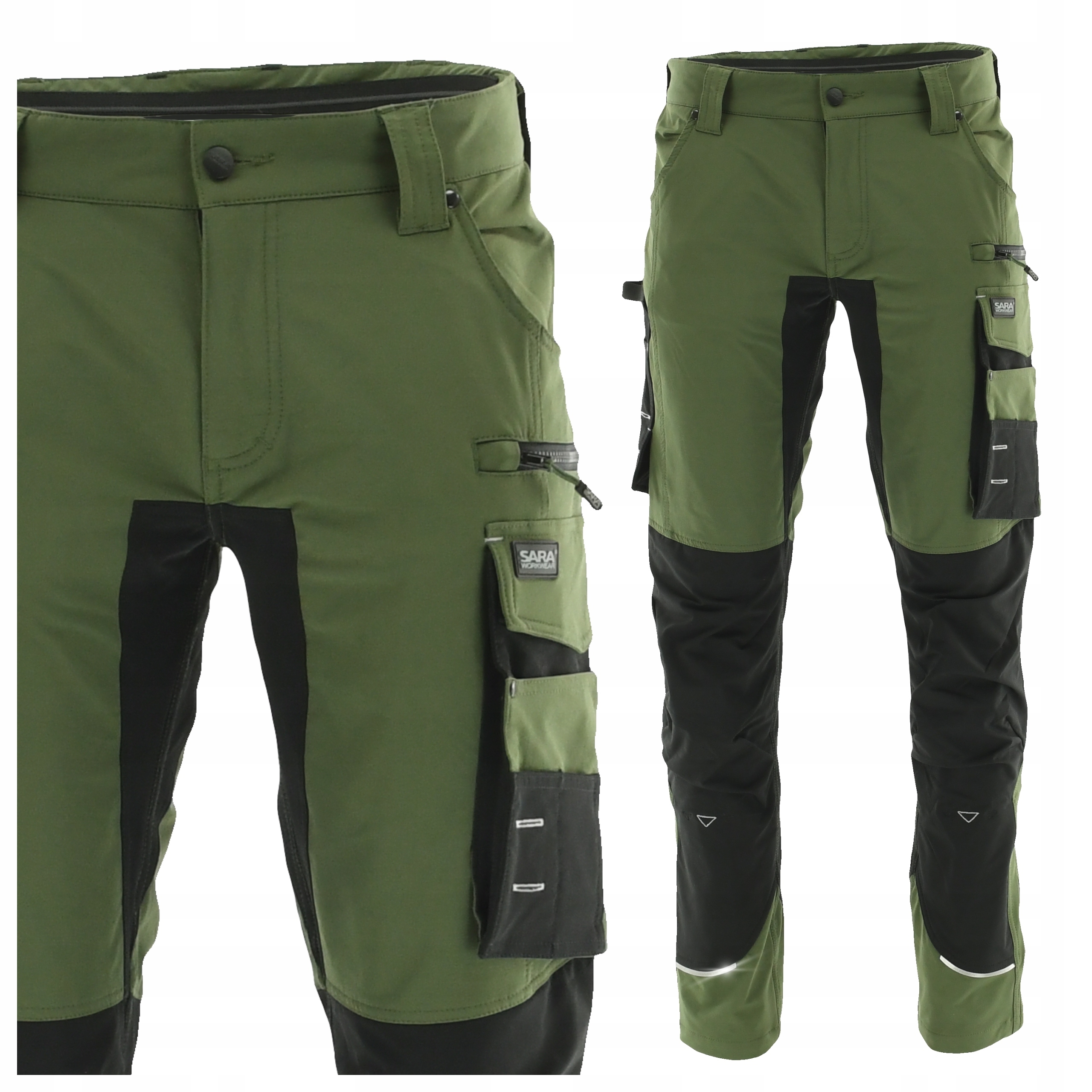 Spodnie Robocze Męskie Oliwkowe Odblaskowe Do Pasa Mocne 52