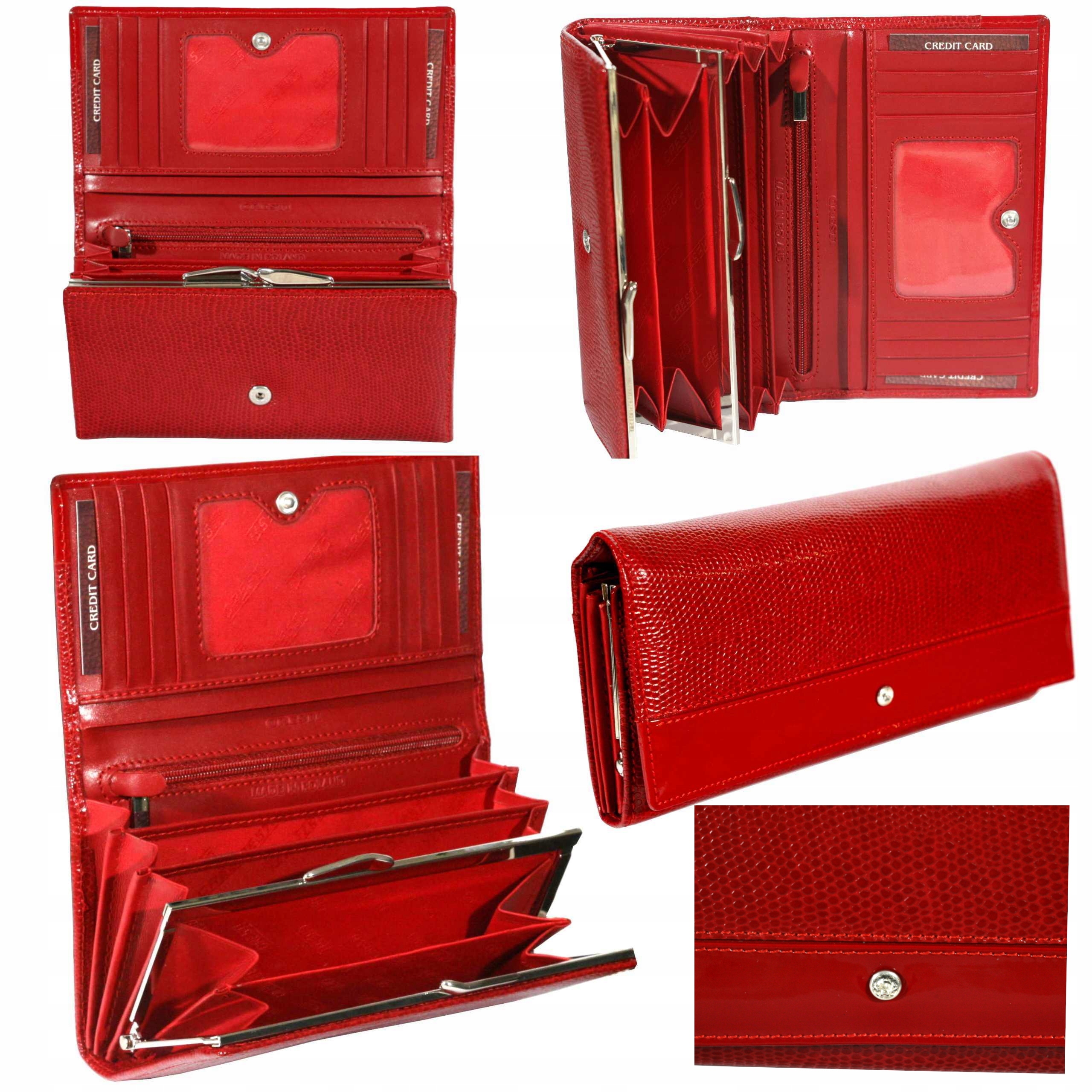 Dámská kožená peněženka velké červené krystaly Swarovski polská výroba