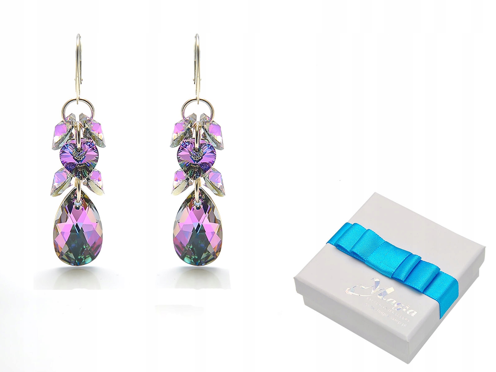 

Długie 925 Srebrne Kolczyki Swarovski Pudełko VL !