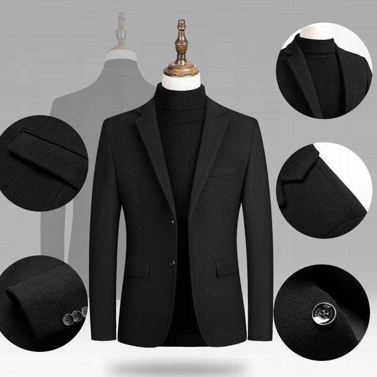 Wygodna I Funkcjonalna Męska Marynarka Wełniana Na Okres Jesieni I Zimy Wzór dominujący bez wzoru