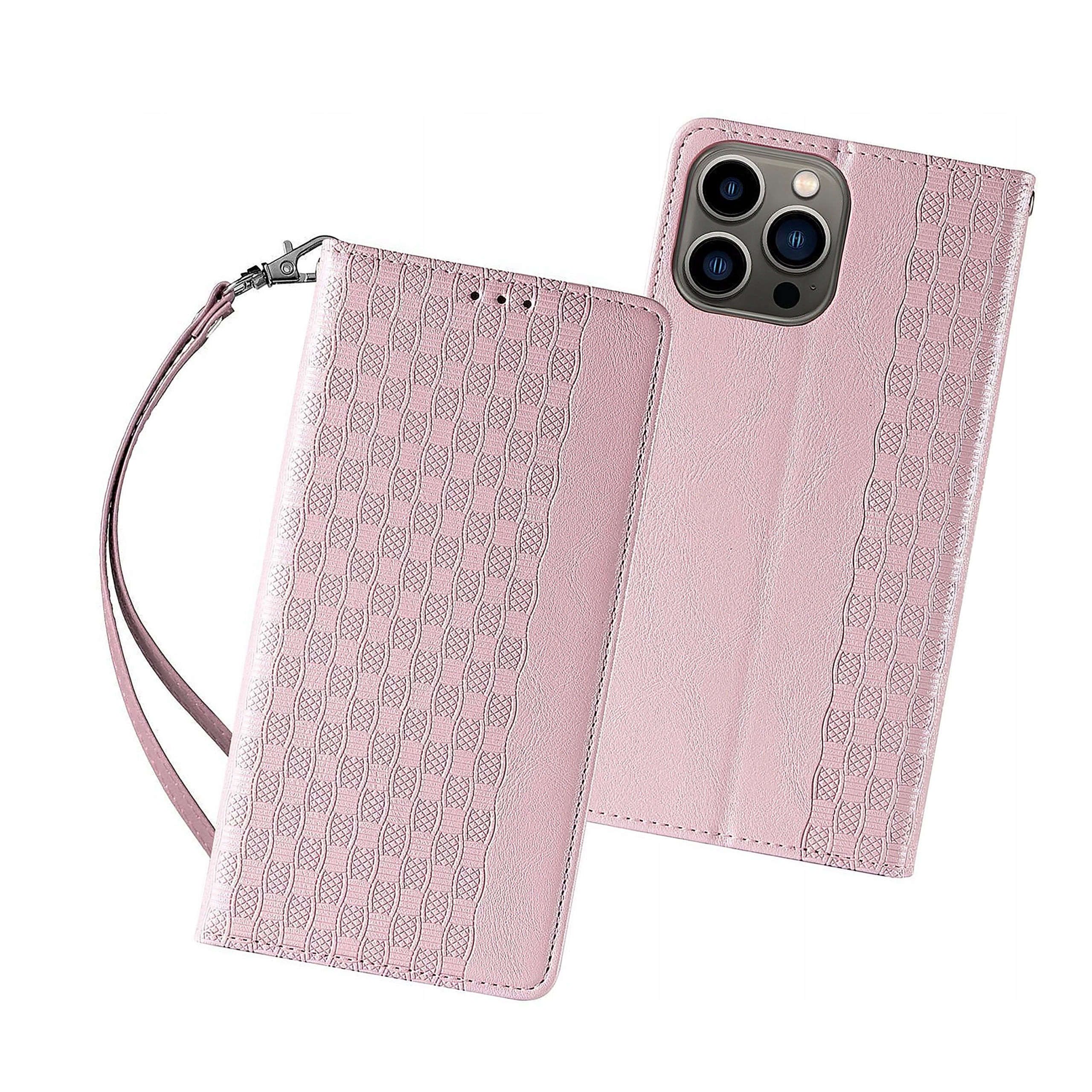 Magnet Strap Case etui iPhone 14 Pro Max z klapką portfel mini smycz różowe
