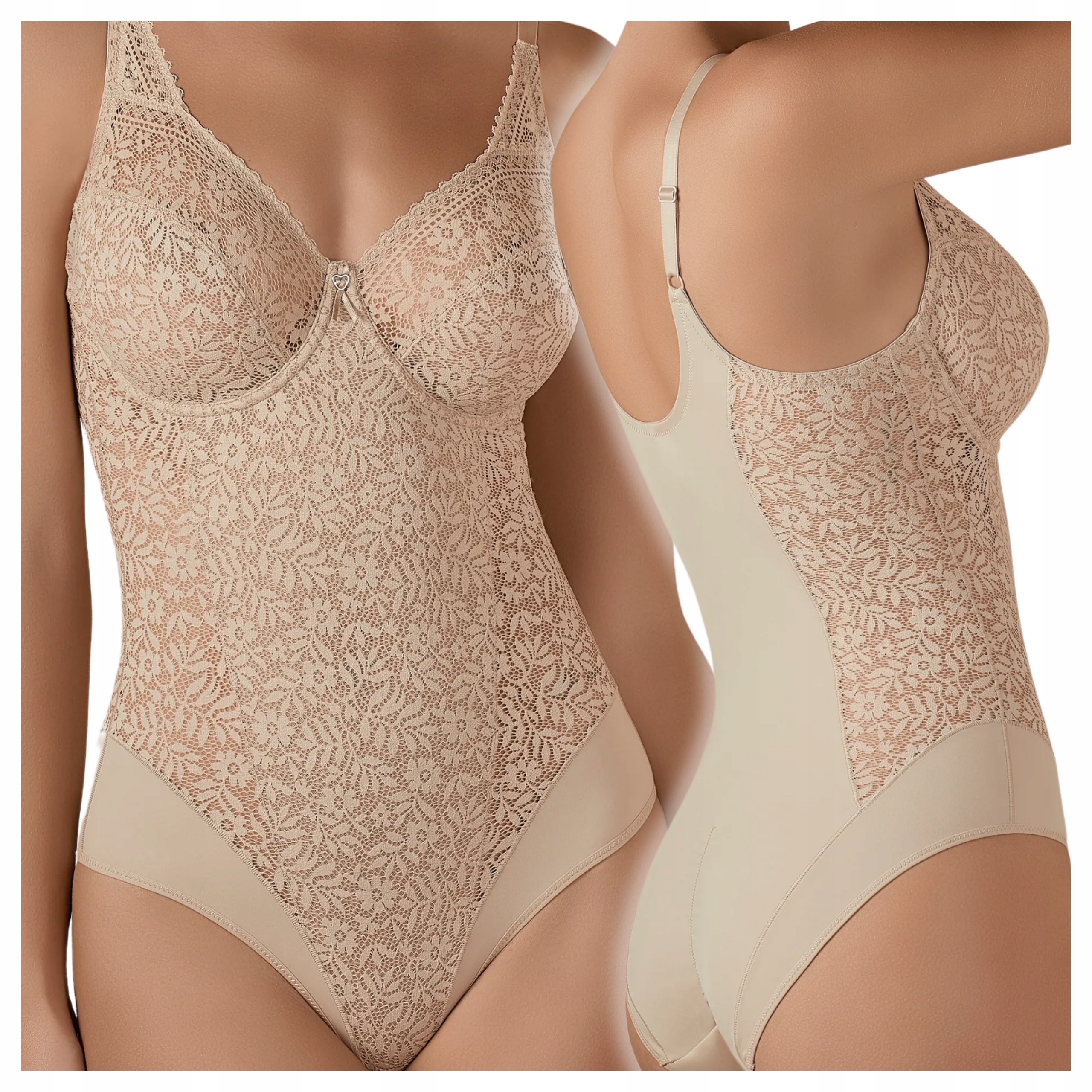 Dámské krajkové modelovací body zeštíhlující béžové s kosticemi, velikost 75C