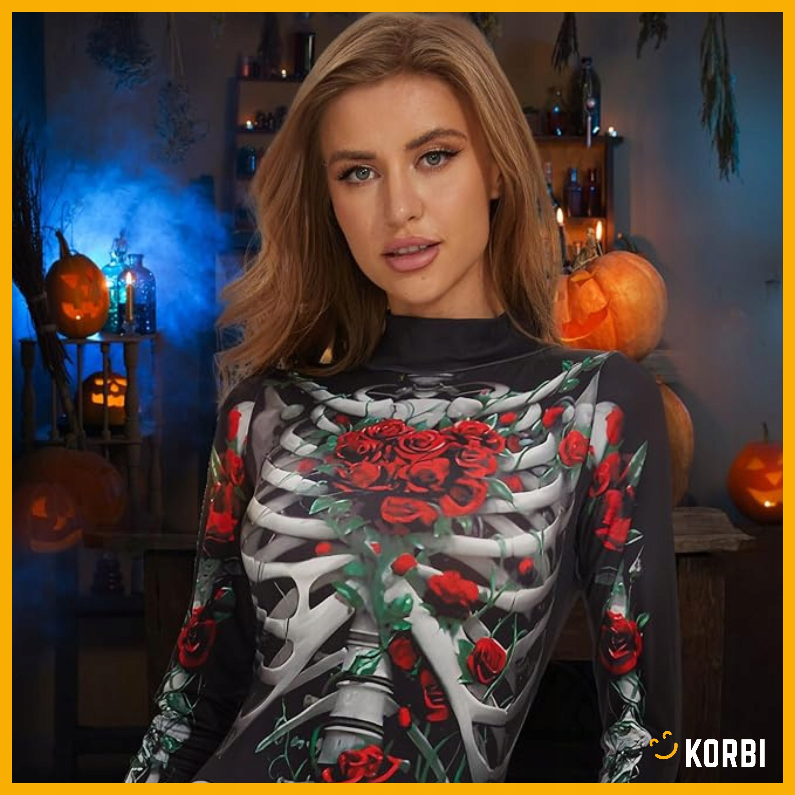 SZKIELETORKA STRÓJ KOŚCIOTRUP Z RÓŻAMI KOMBINEZON HALLOWEEN KARNAWAŁ L Kolor dominujący czarny