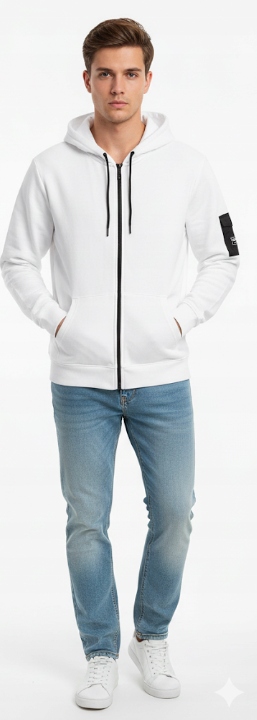 Guess Bílá Pánská Mikina S Kapucí A Černým Zipem