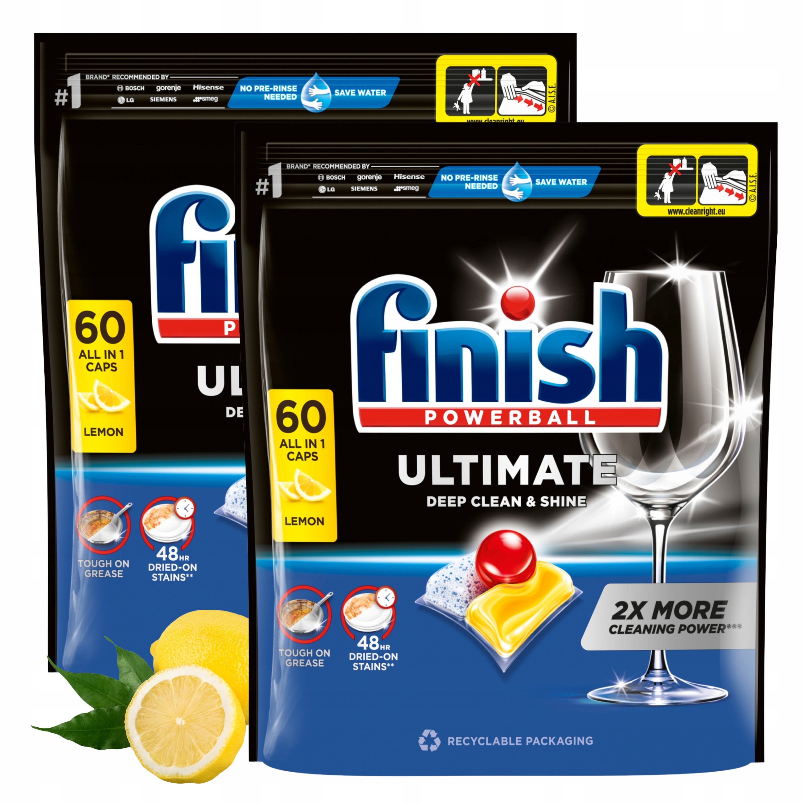 2x Finish Powerball Ultimate kapsle do myčky nádobí Citronové Na 120 Umytí