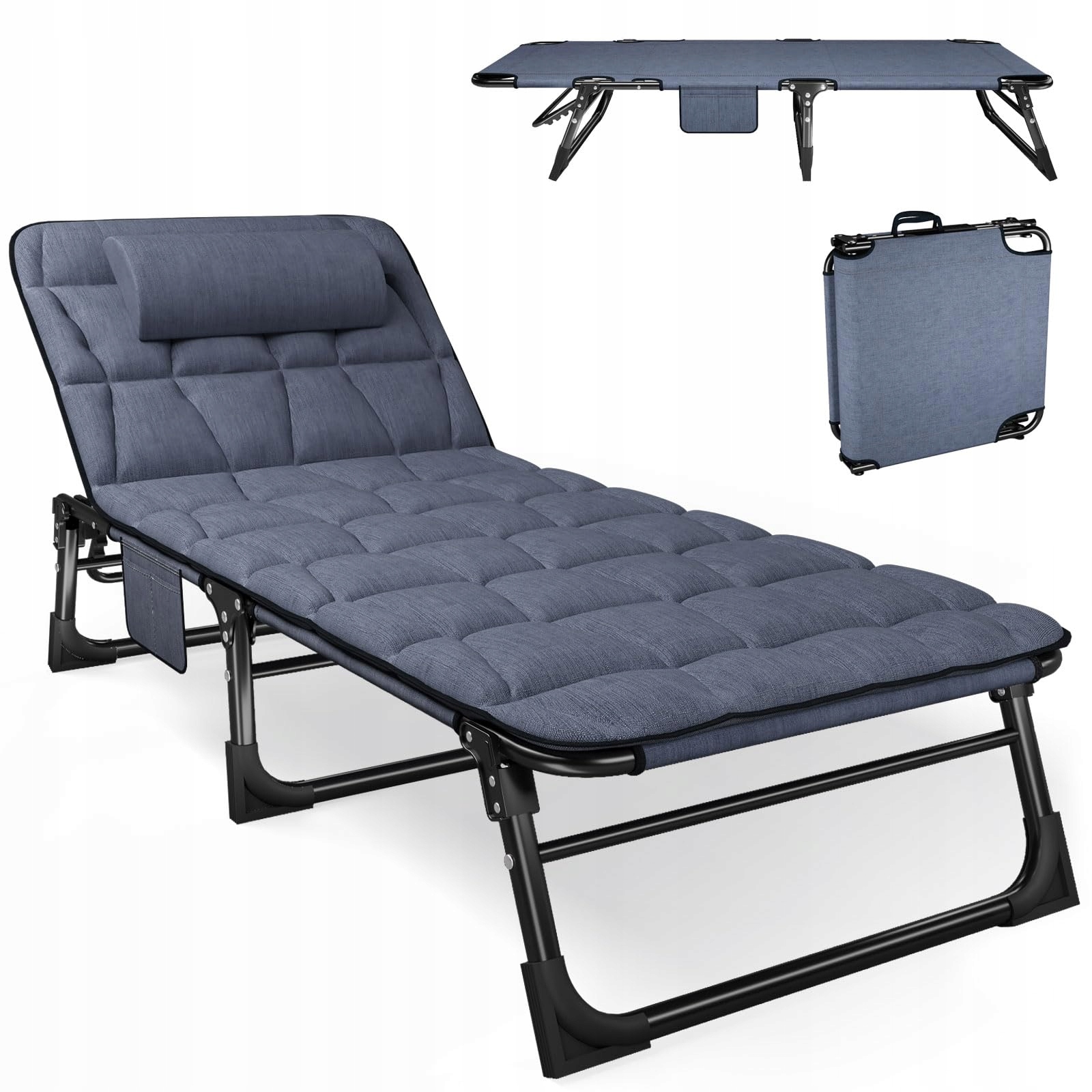 Łóżko polowe leżak kempingowe stalowa rama Atorpok 190 cm x 70 cm do 200 kg