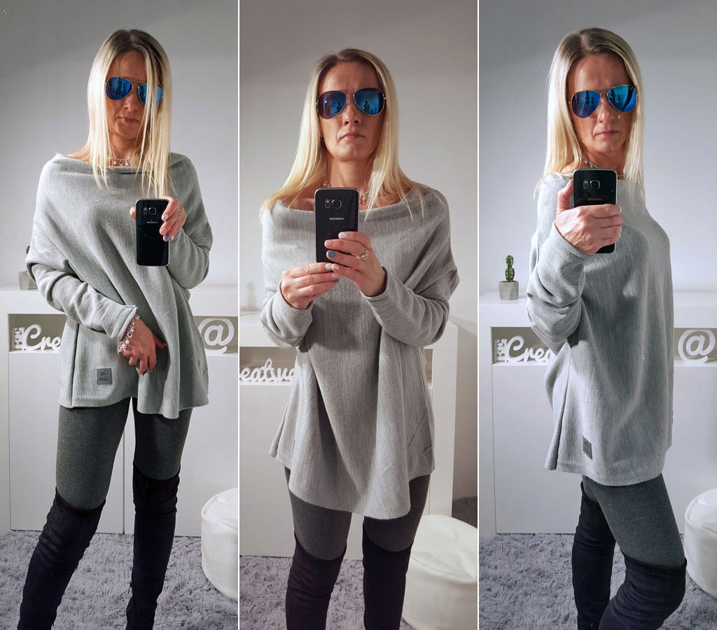 SWETEREK OVERSIZE TUNIKA SWETER WOOL ODKRYTE RAMIĘ