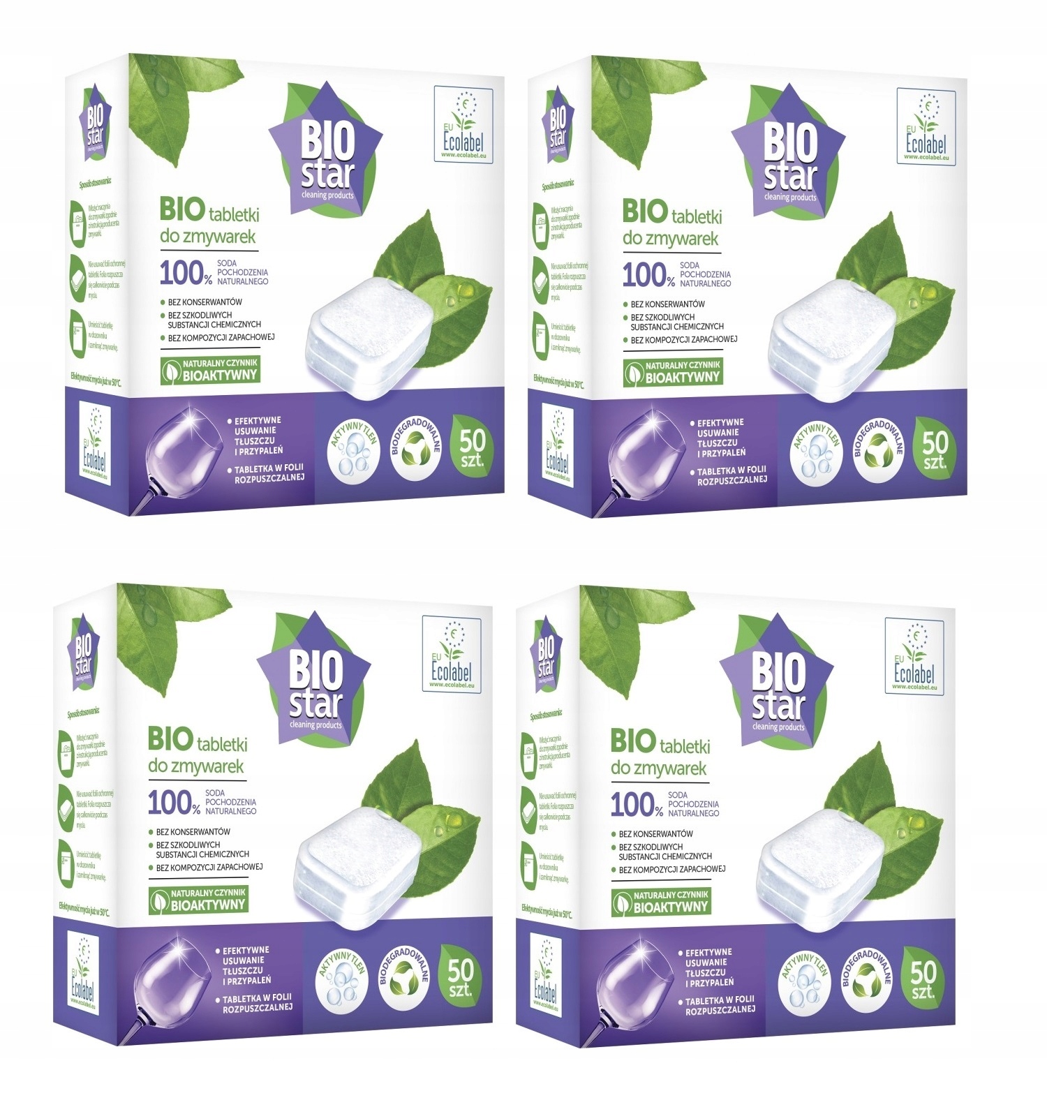 4 x Eko Tabletki do zmywarki cleaning all in one BioStar 50 szt.